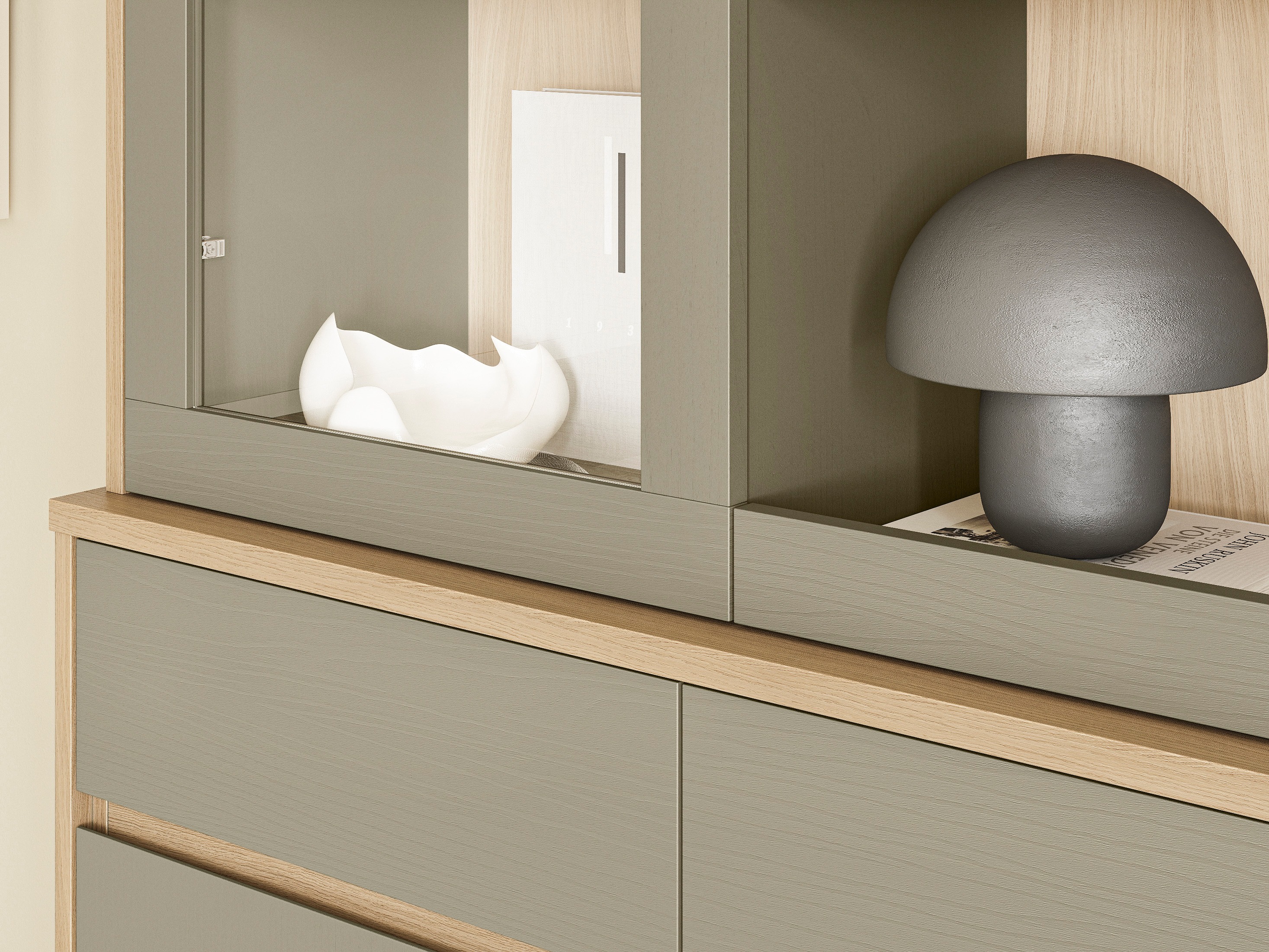 Boekenkast Fermaru 100 (Stoffig groen + Eiken)