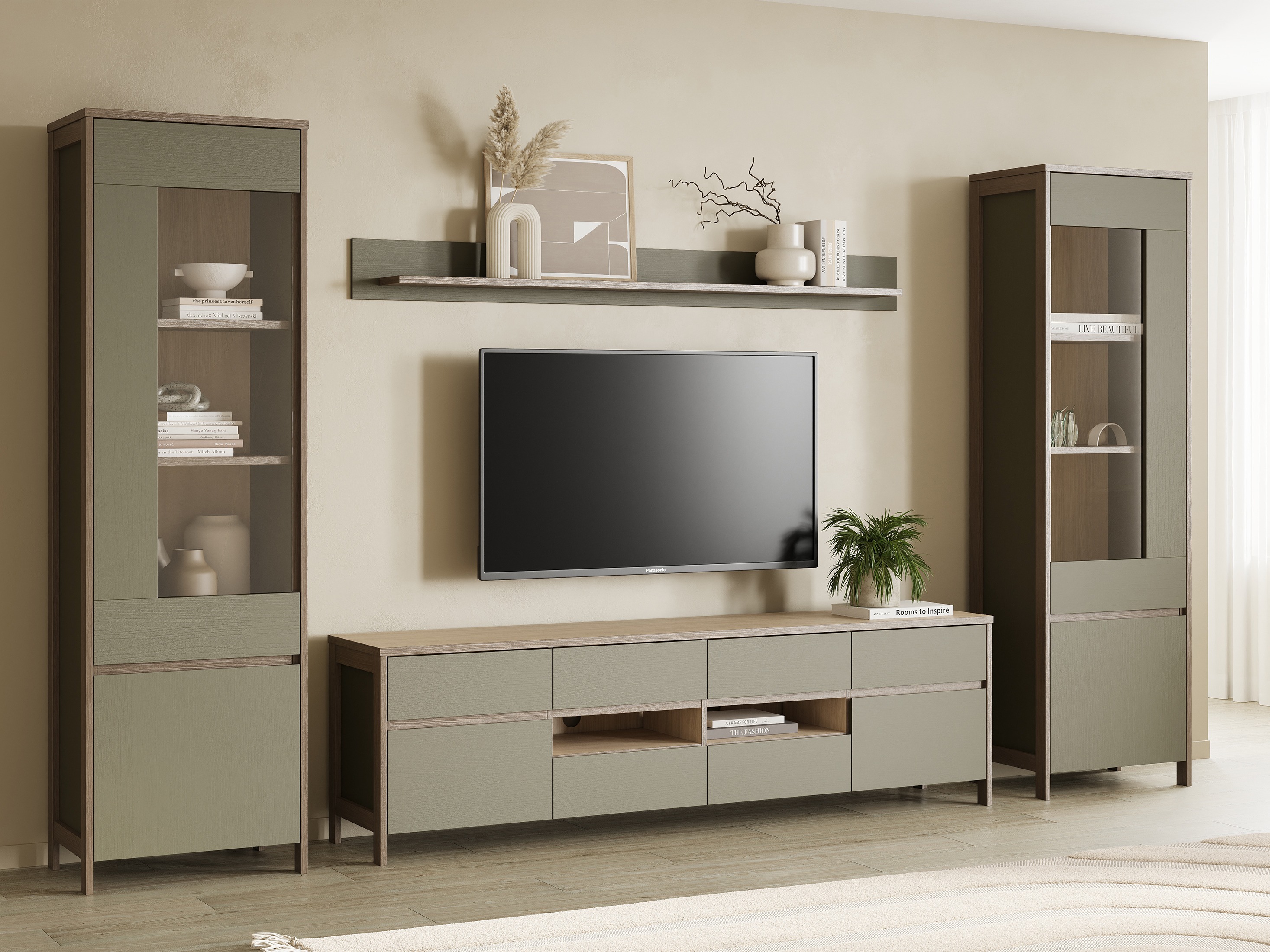 Boekenkast Fermaru 101 (Stoffig groen + Eiken)