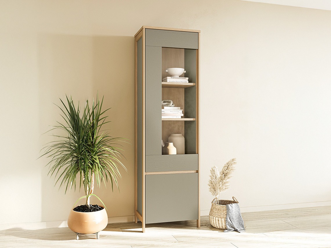 Boekenkast Fermaru 101 (Stoffig groen + Eiken)