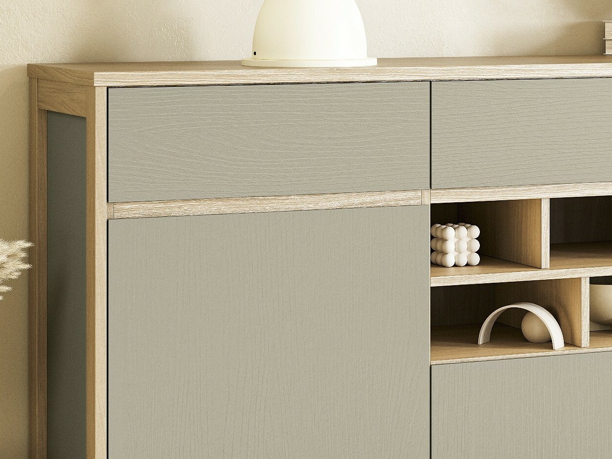 Ladekast Fermaru 104 (Stoffig groen + Eiken)