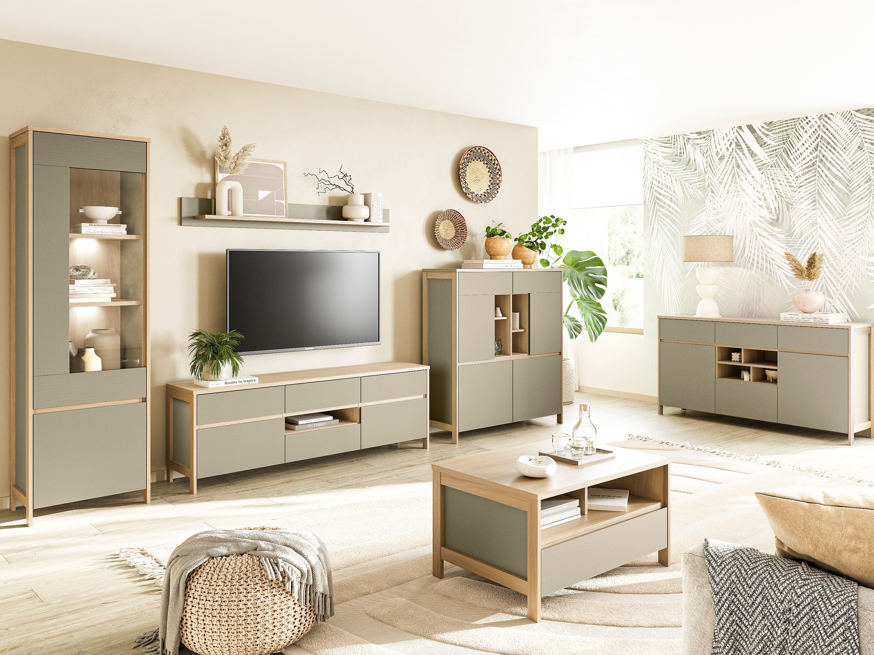 Ladekast Fermaru 104 (Stoffig groen + Eiken)