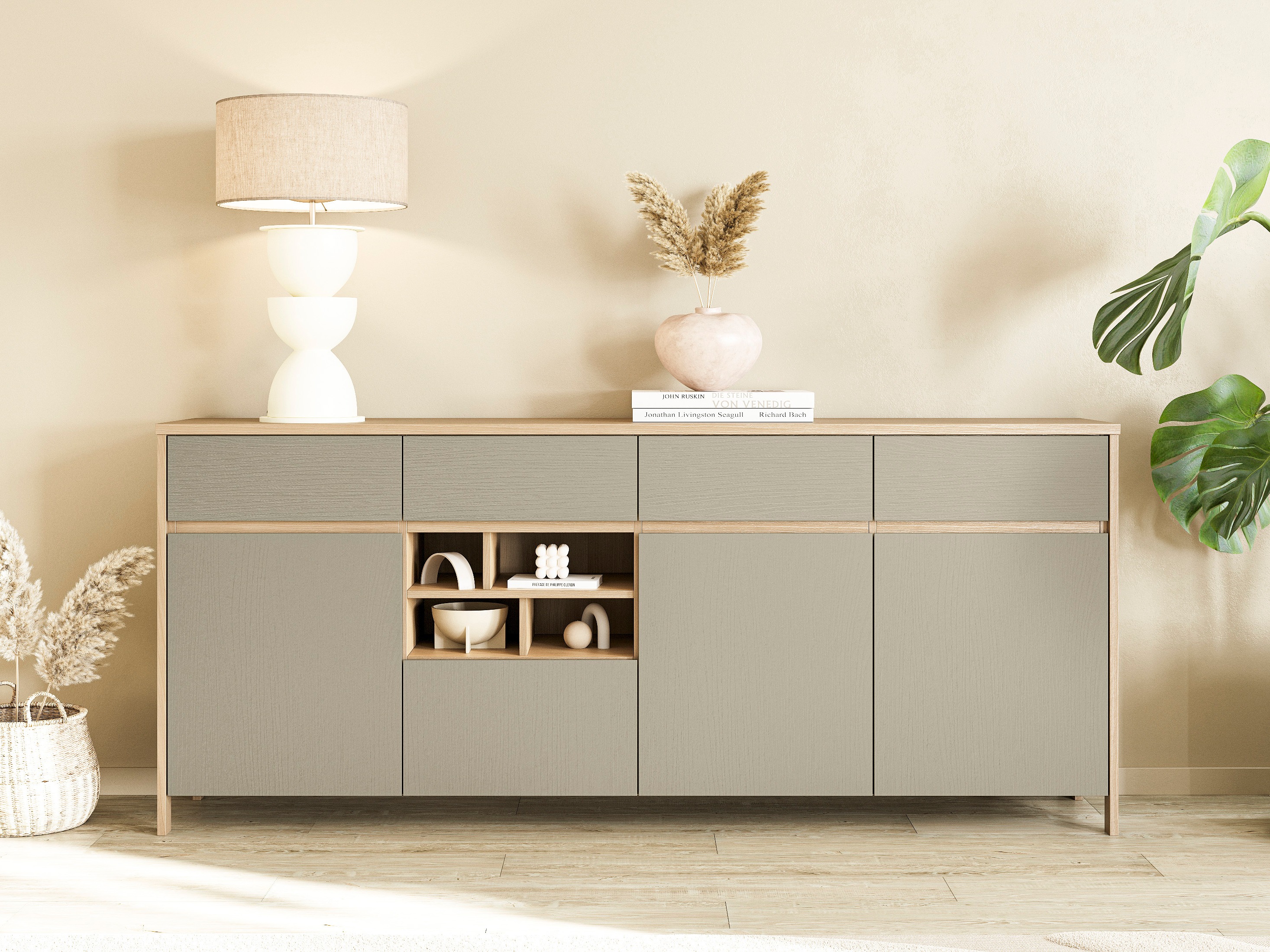 Ladekast Fermaru 105 (Stoffig groen + Eiken)