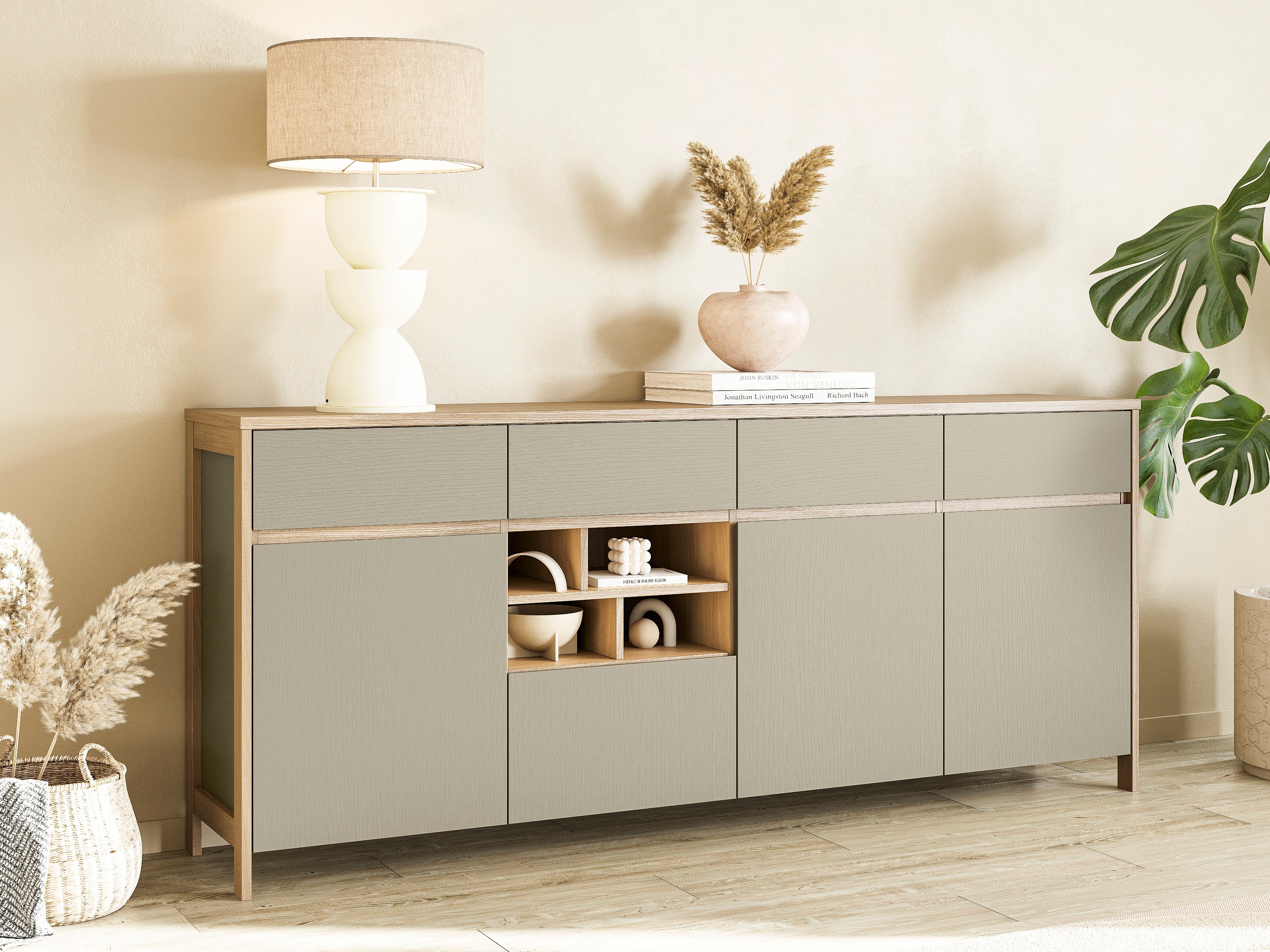 Ladekast Fermaru 105 (Stoffig groen + Eiken)