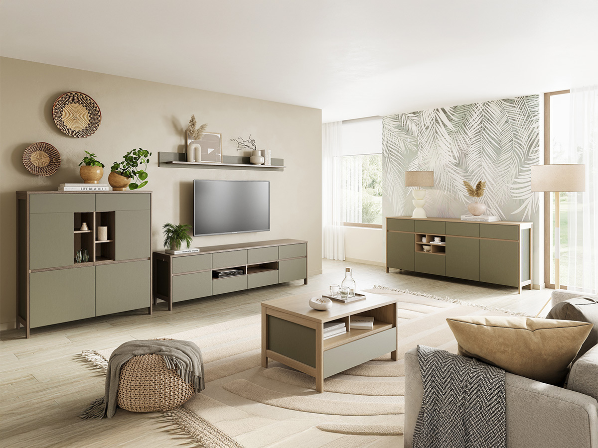 Ladekast Fermaru 105 (Stoffig groen + Eiken)