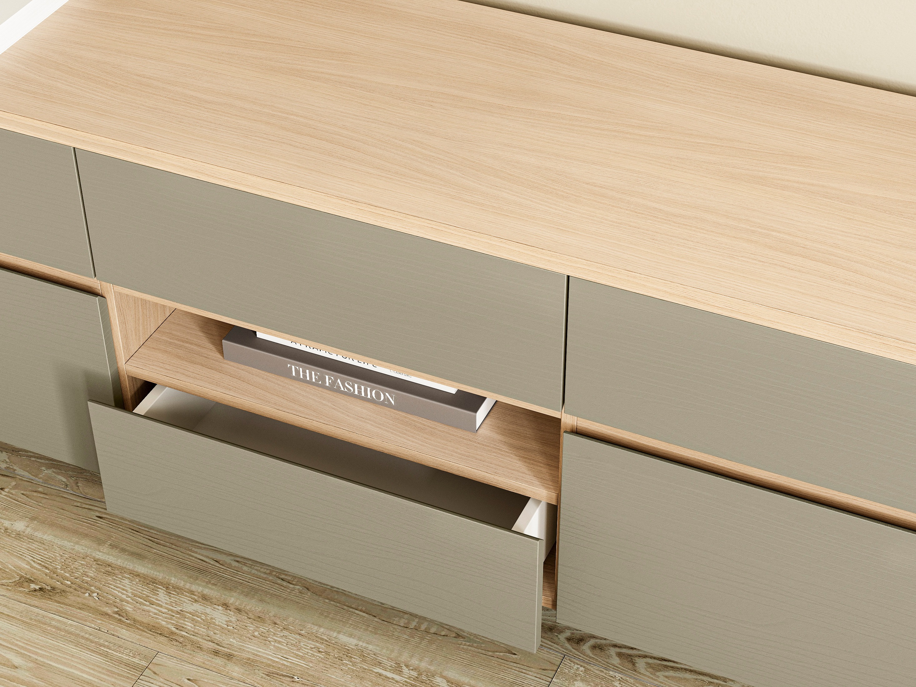 TV-meubel Fermaru 102 (Stoffig groen + Eiken)