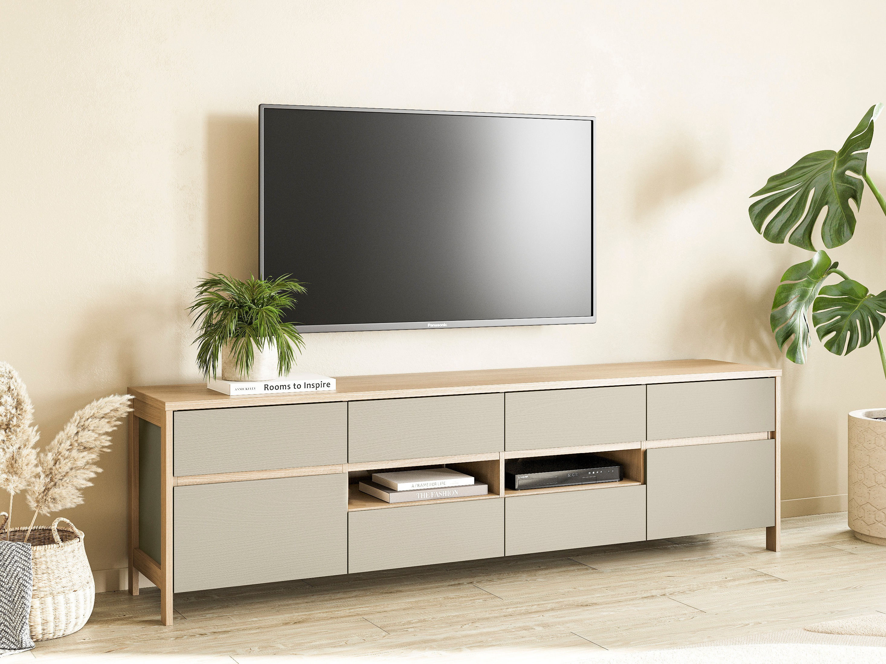 TV-meubel Fermaru 103 (Stoffig groen + Eiken)