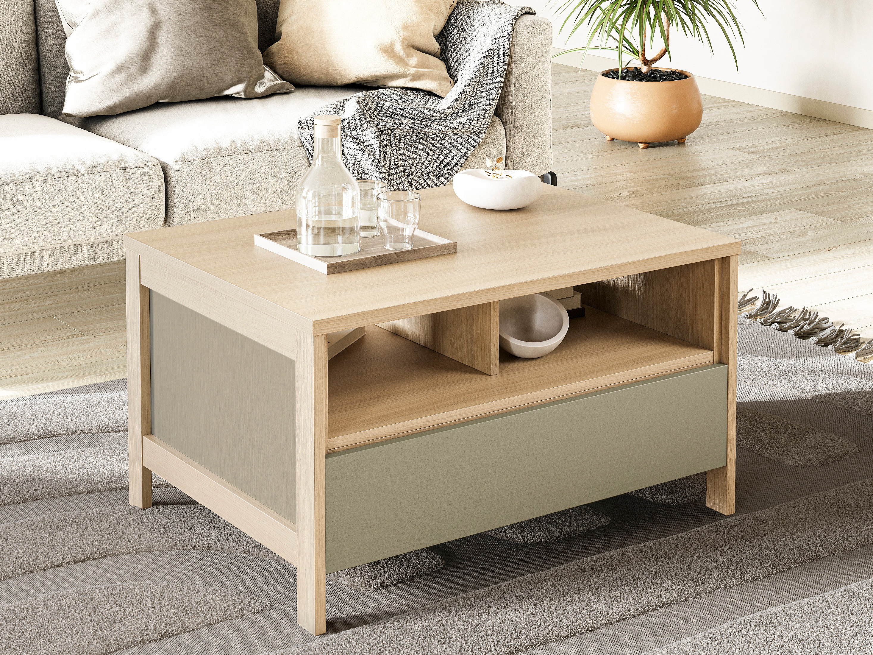 Salontafel Fermaru 107 (Stoffig groen + Eiken)
