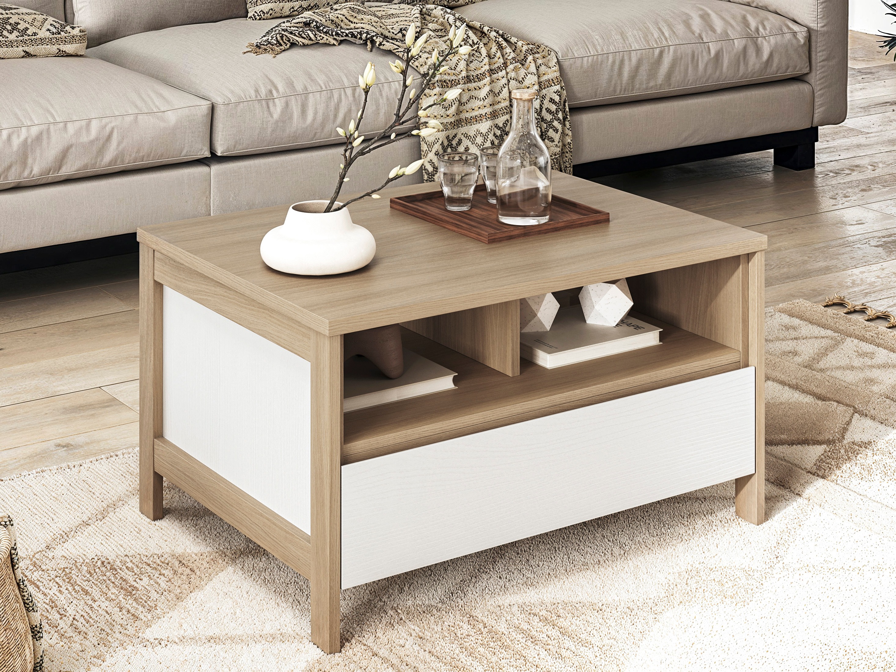 Salontafel Fermaru 107 (Wit + Eiken)