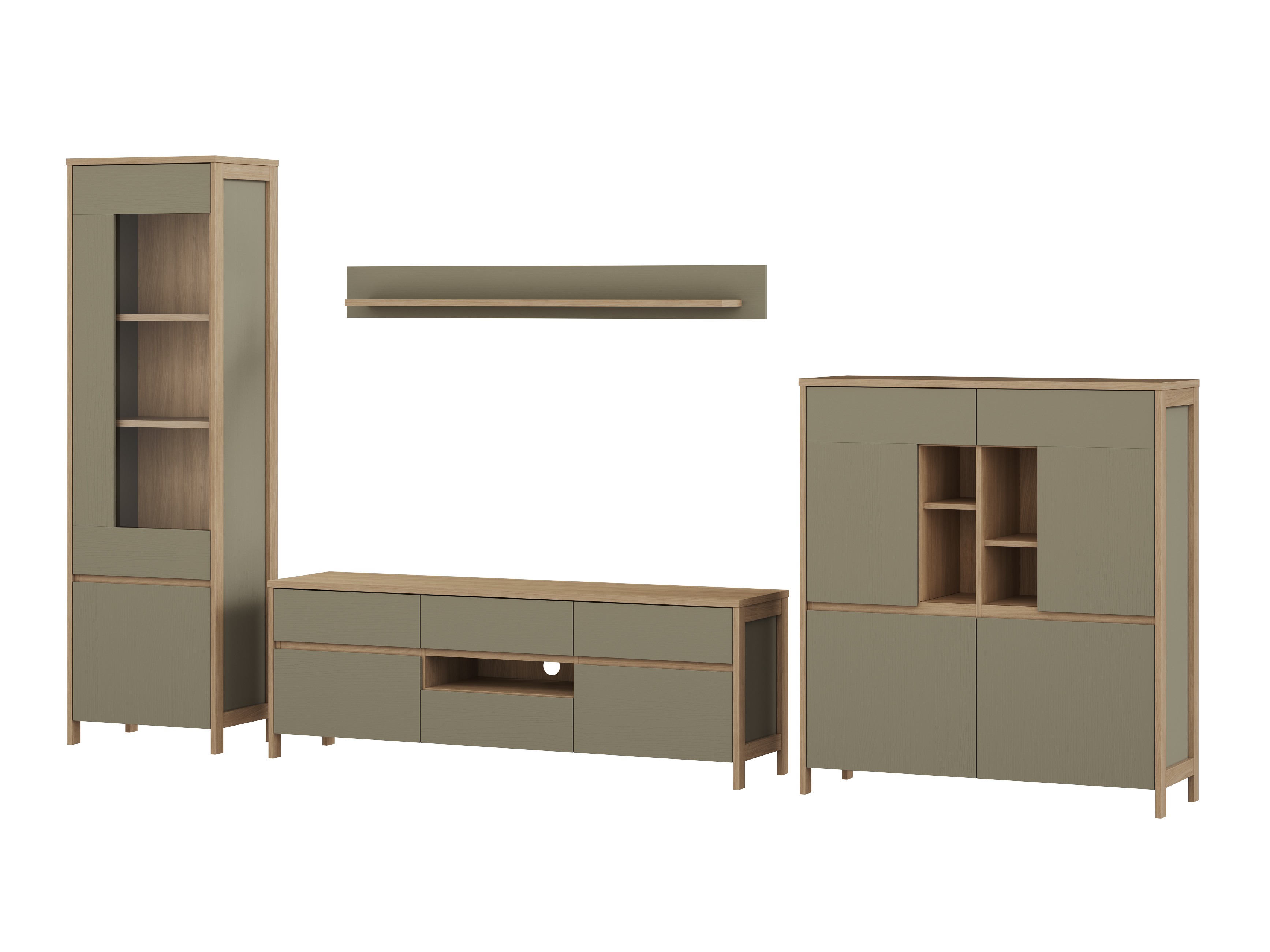 Woonkamerset Fermaru 110 (Stoffig groen + Eiken)