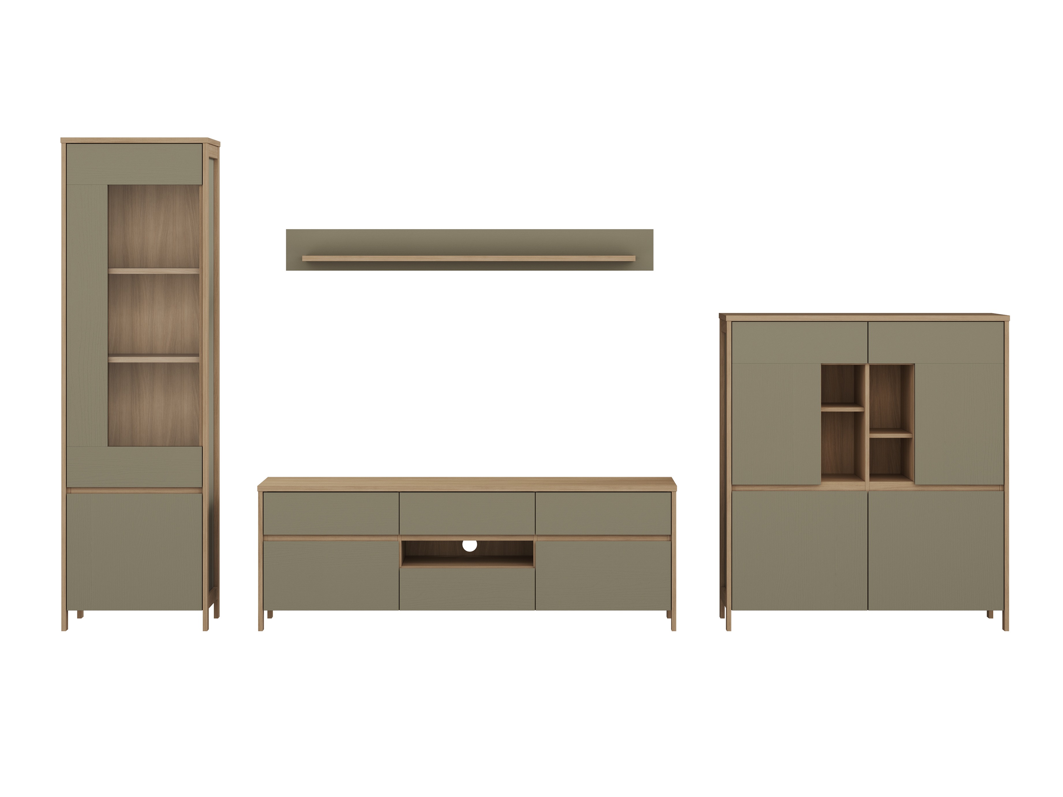 Woonkamerset Fermaru 110 (Stoffig groen + Eiken)