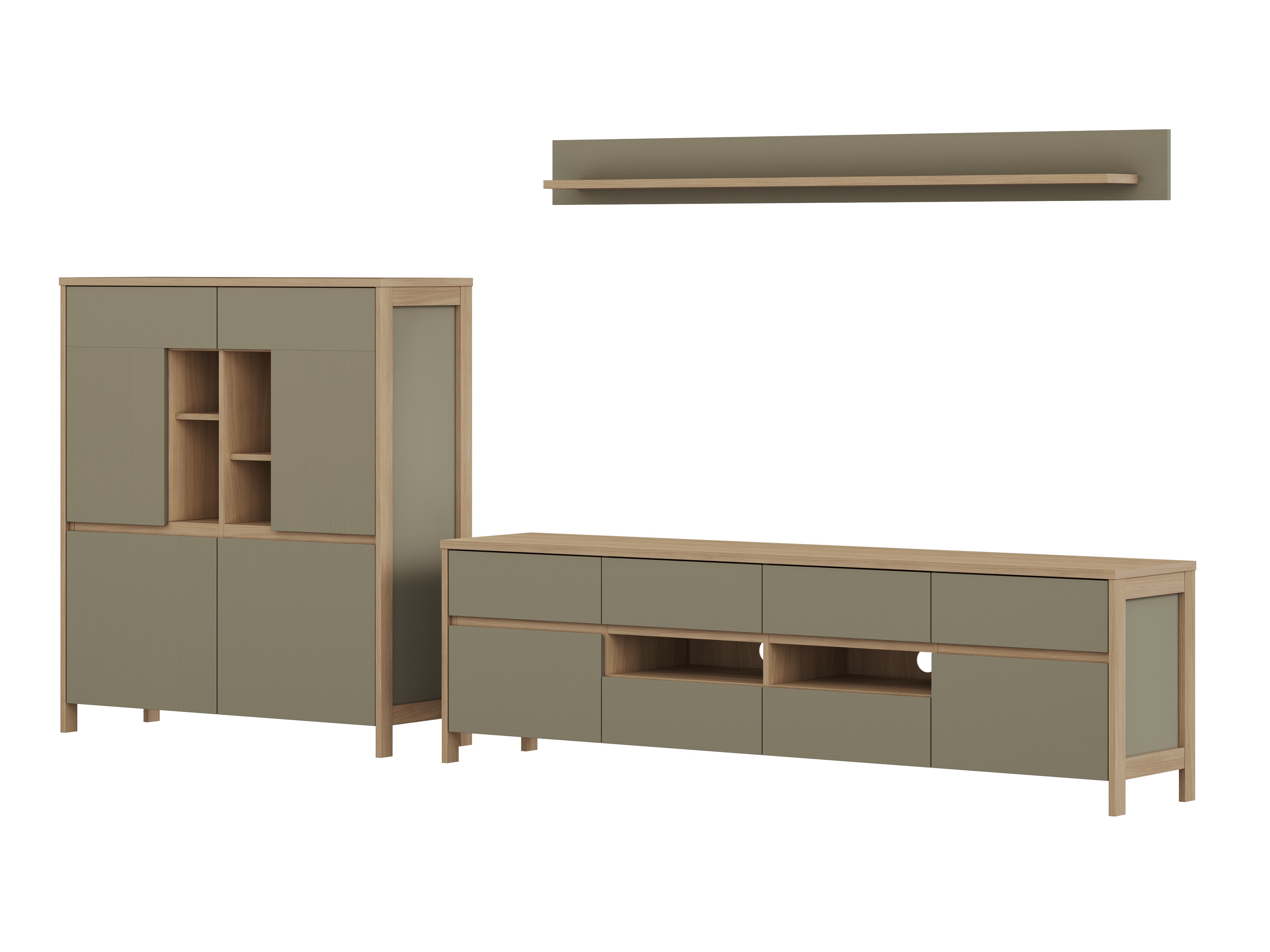 Woonkamerset Fermaru 112 (Stoffig groen + Eiken)