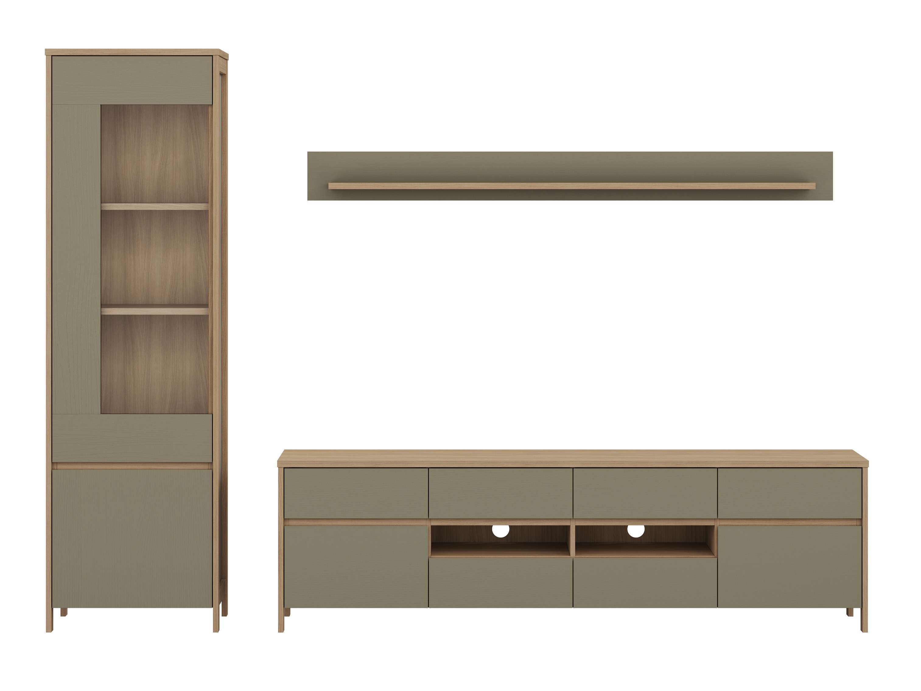 Woonkamerset Fermaru 113 (Stoffig groen + Eiken)