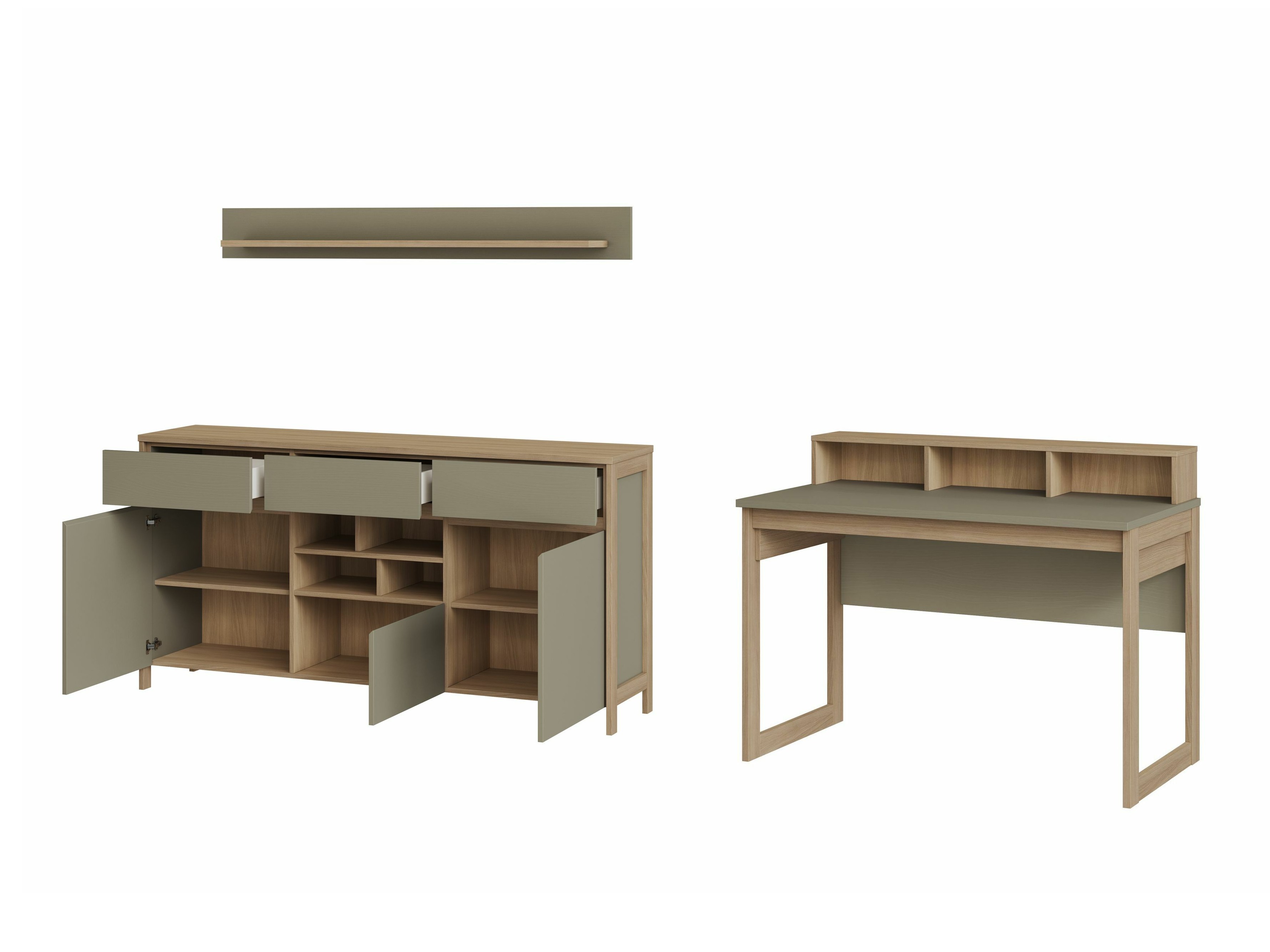 Thuiskantoorset Fermaru 116 (Stoffig groen + Eiken)