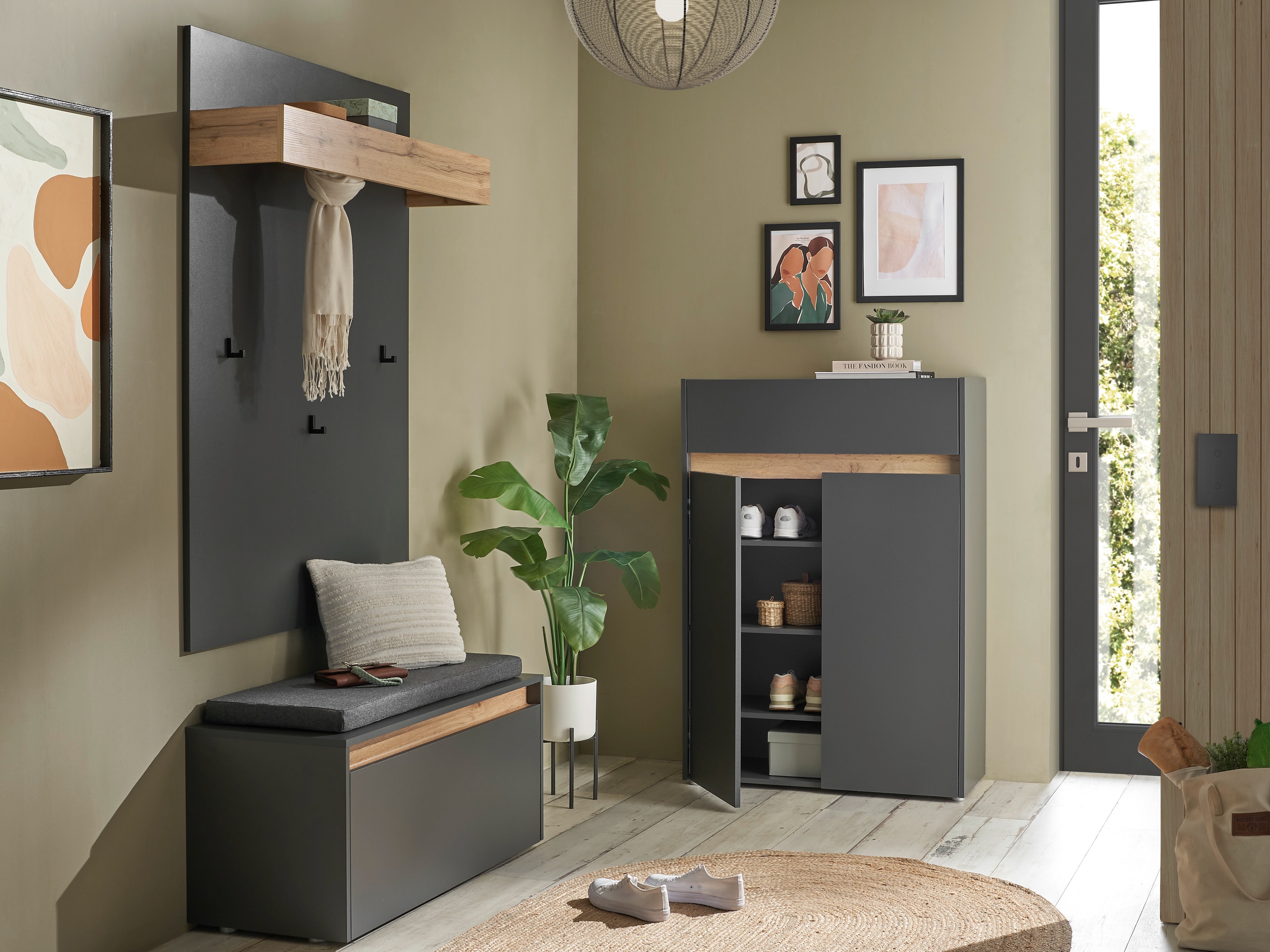 Gangmeubelset Elbsori 176 (Antraciet + Wotan eik)