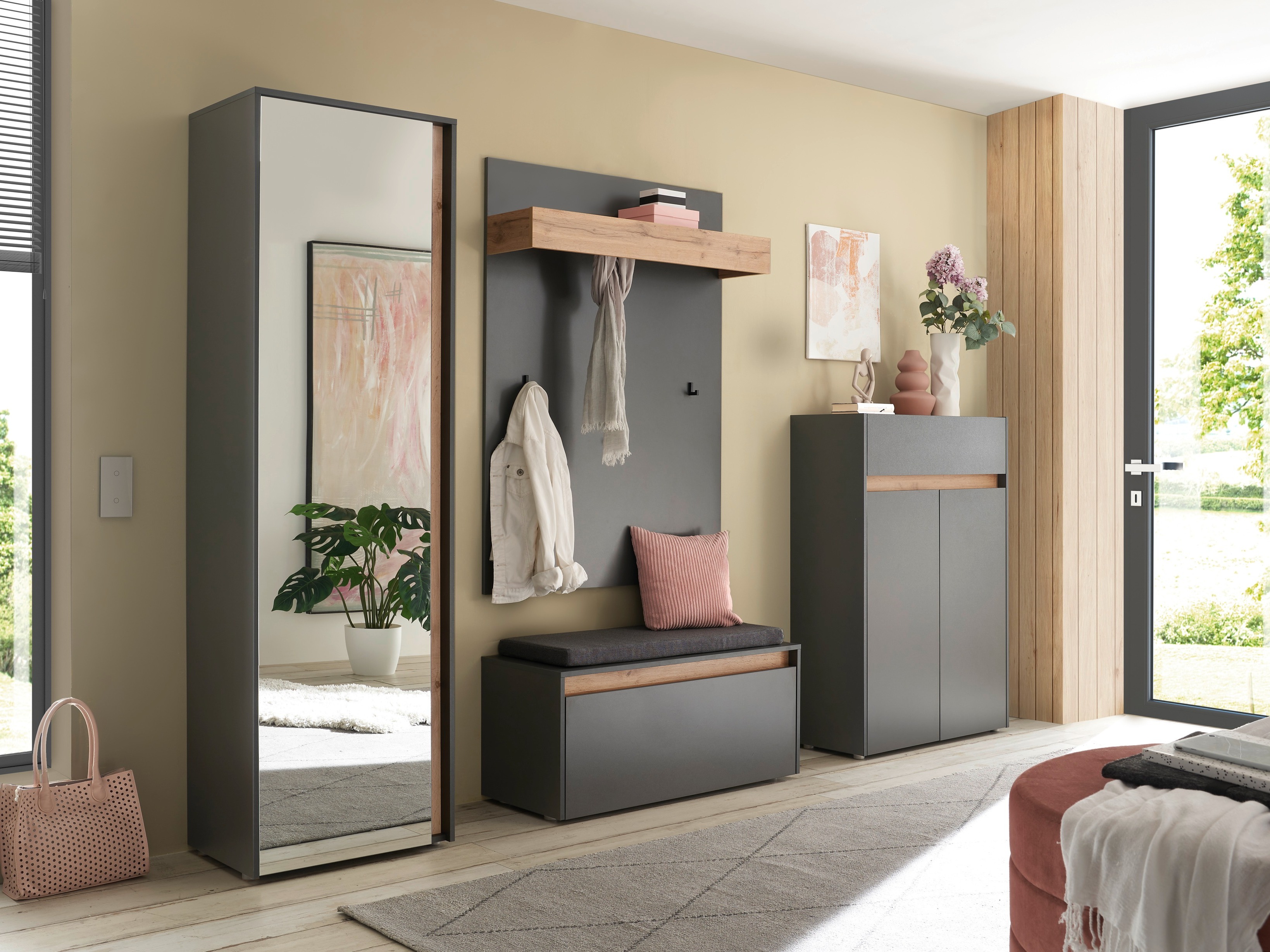 Gangmeubelset Elbsori 176 (Antraciet + Wotan eik)