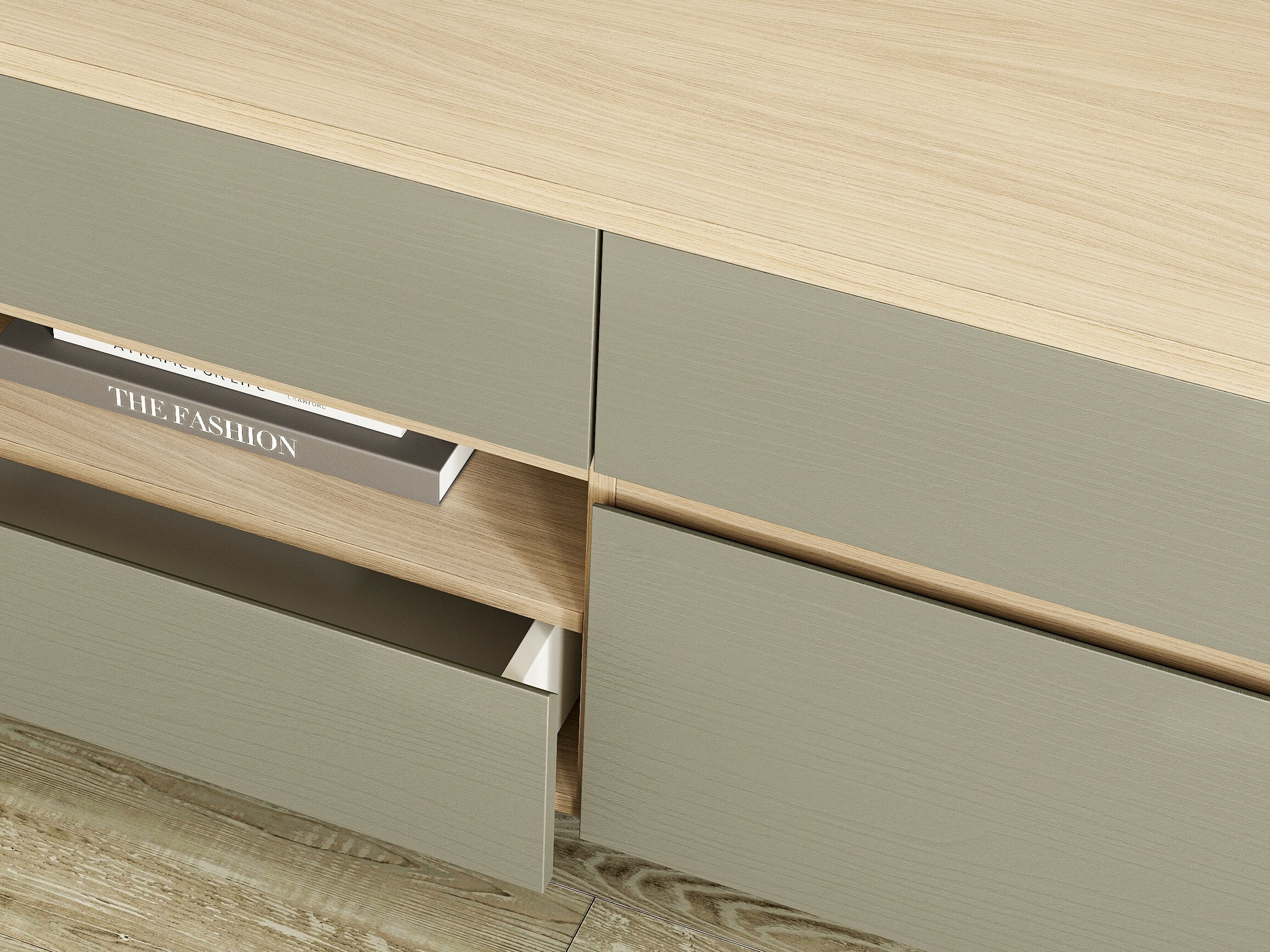 Woonkamerset Fermaru 110 (Stoffig groen + Eiken)