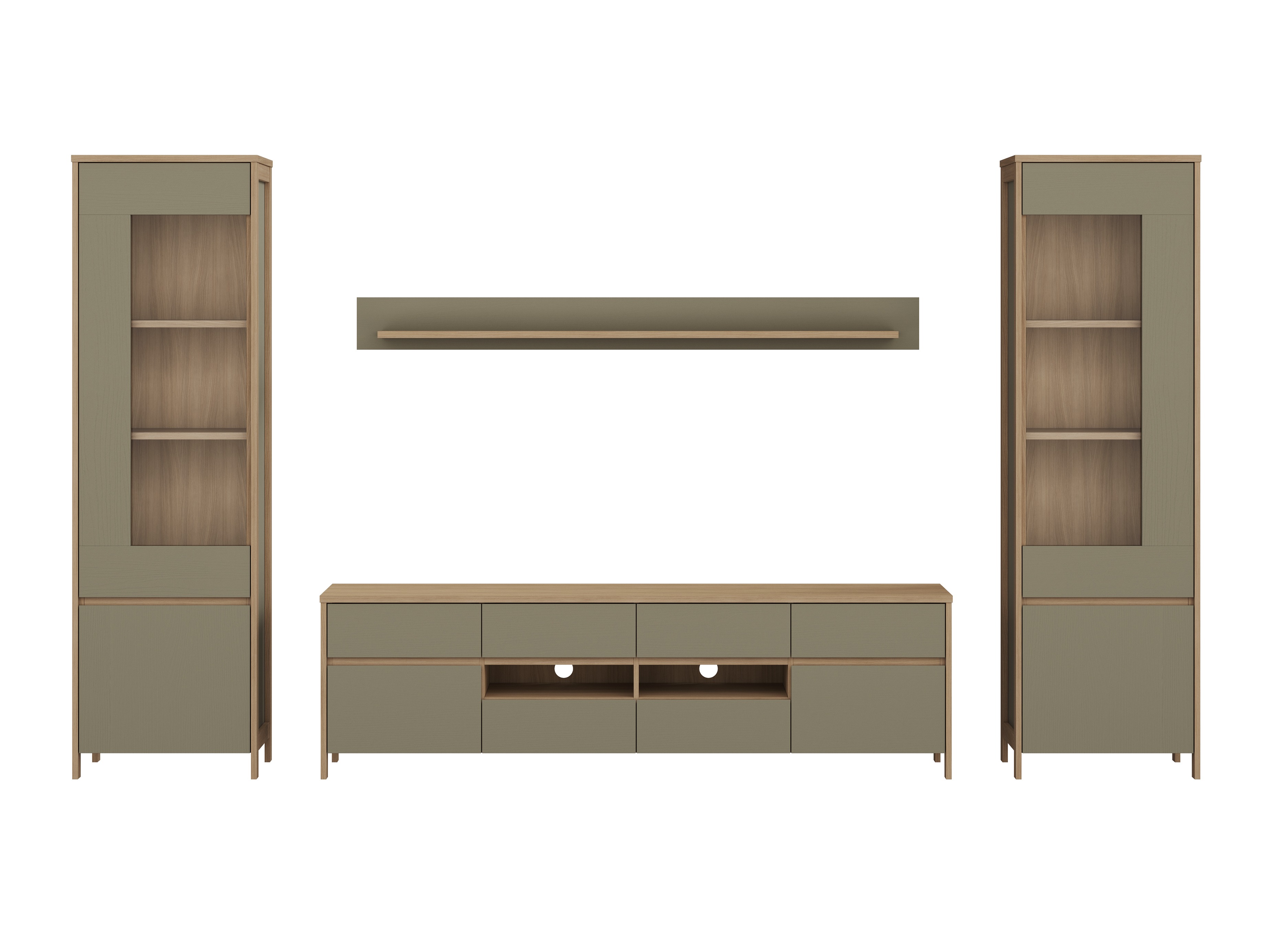Woonkamerset Fermaru 111 (Stoffig groen + Eiken)