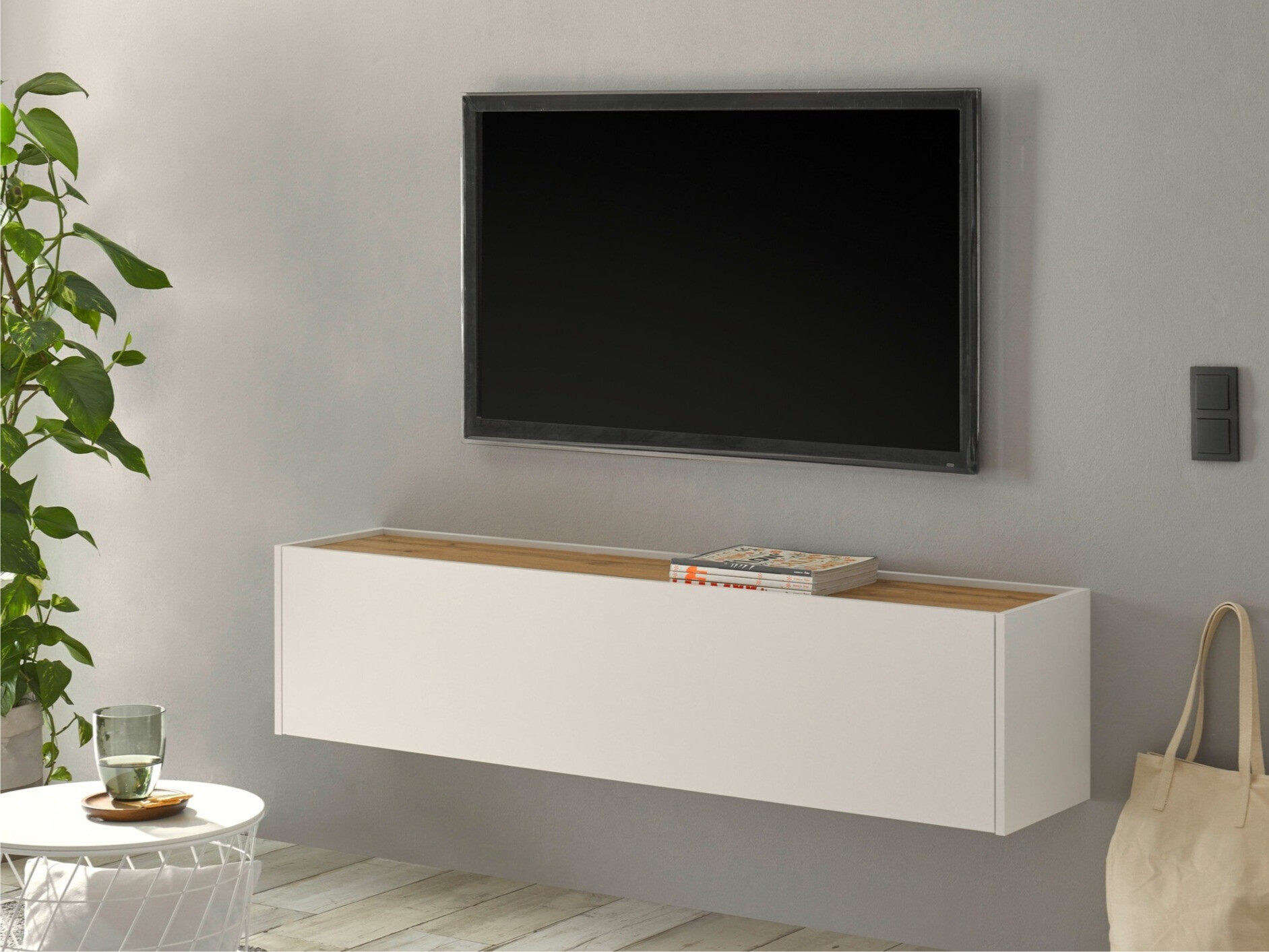 TV-meubel Elbsori 108 (Wit + Wotan eik)