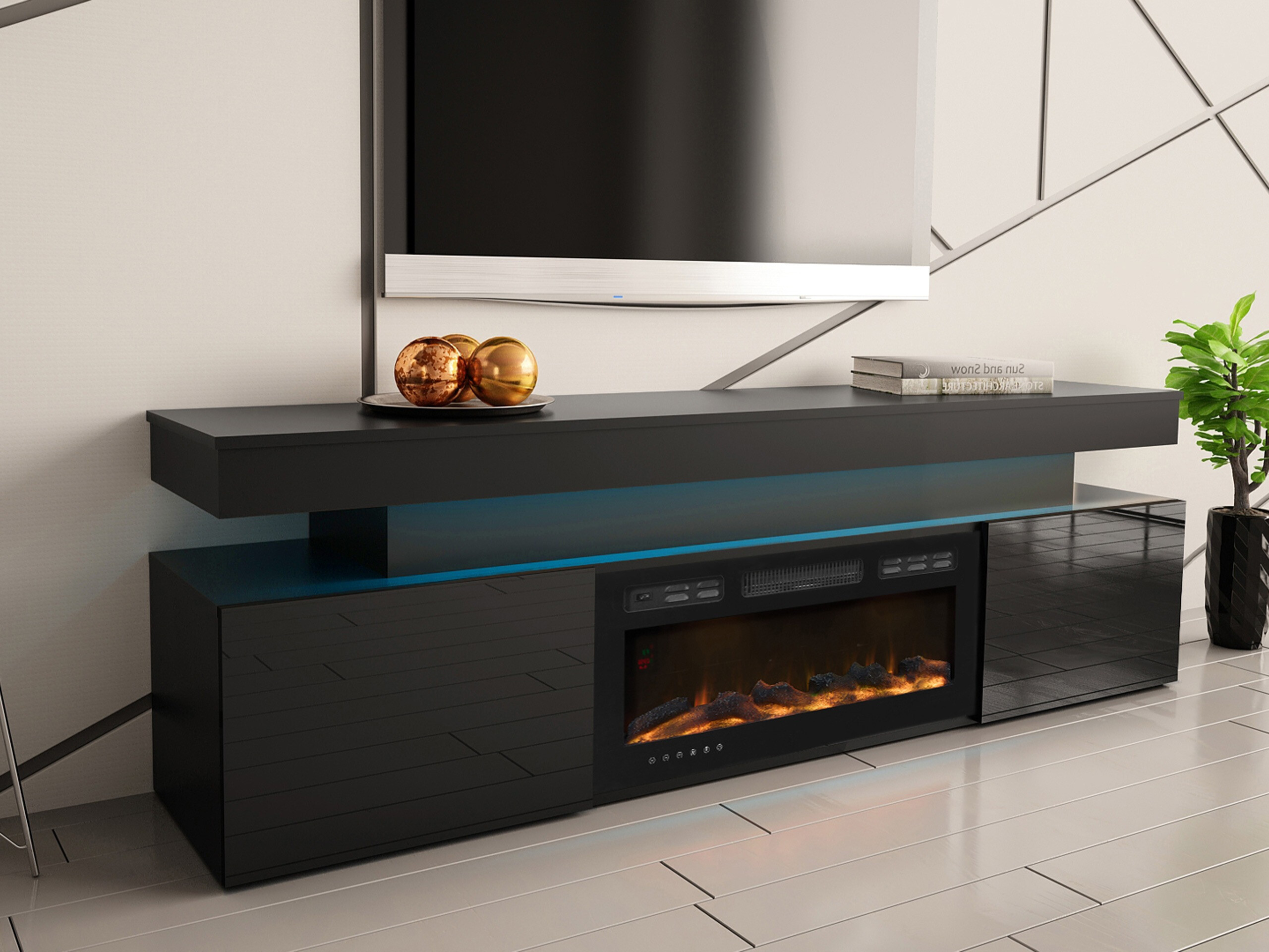 TV-meubel Monfero 104 (Zwart + Glanzend zwart)