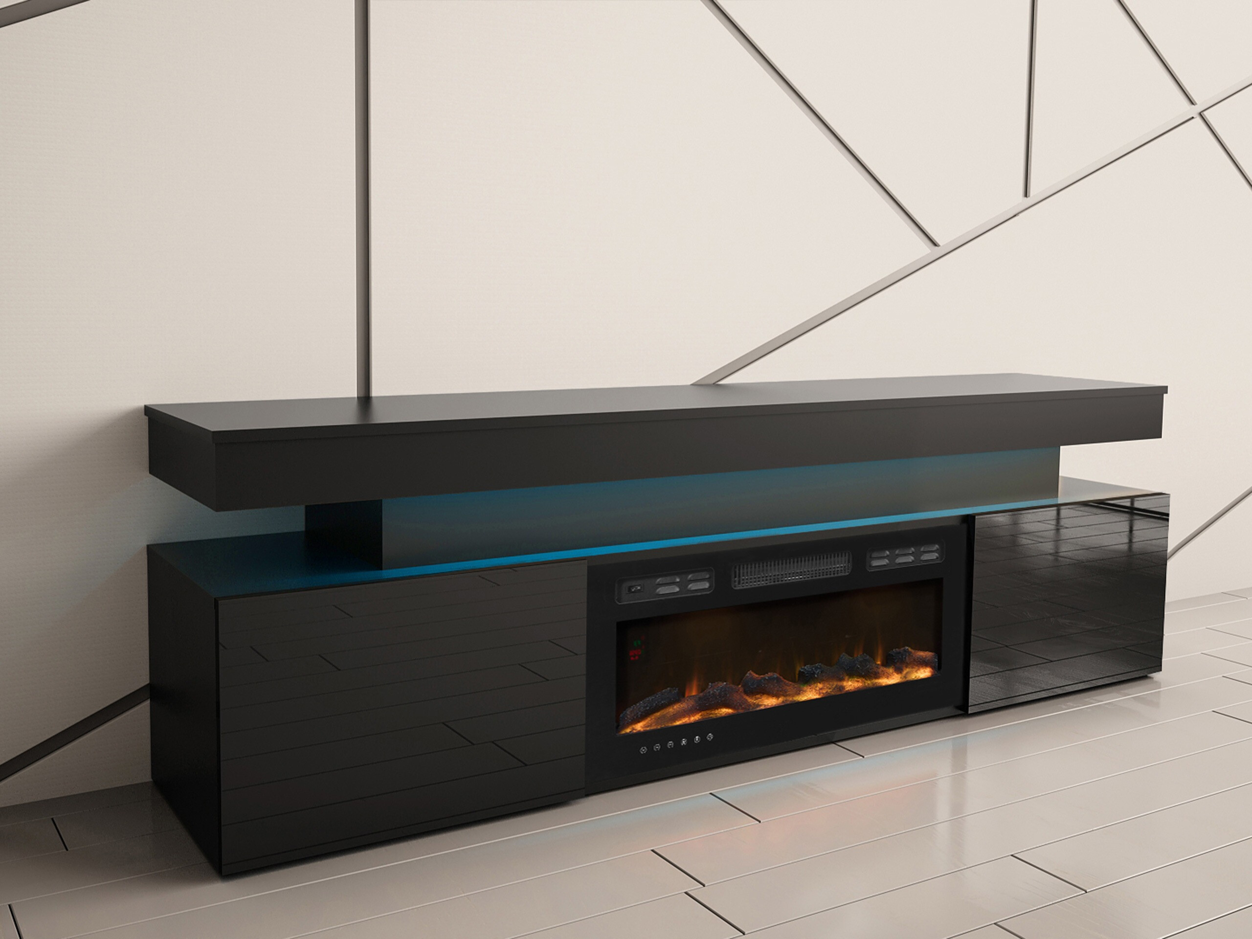 TV-meubel Monfero 104 (Zwart + Glanzend zwart)