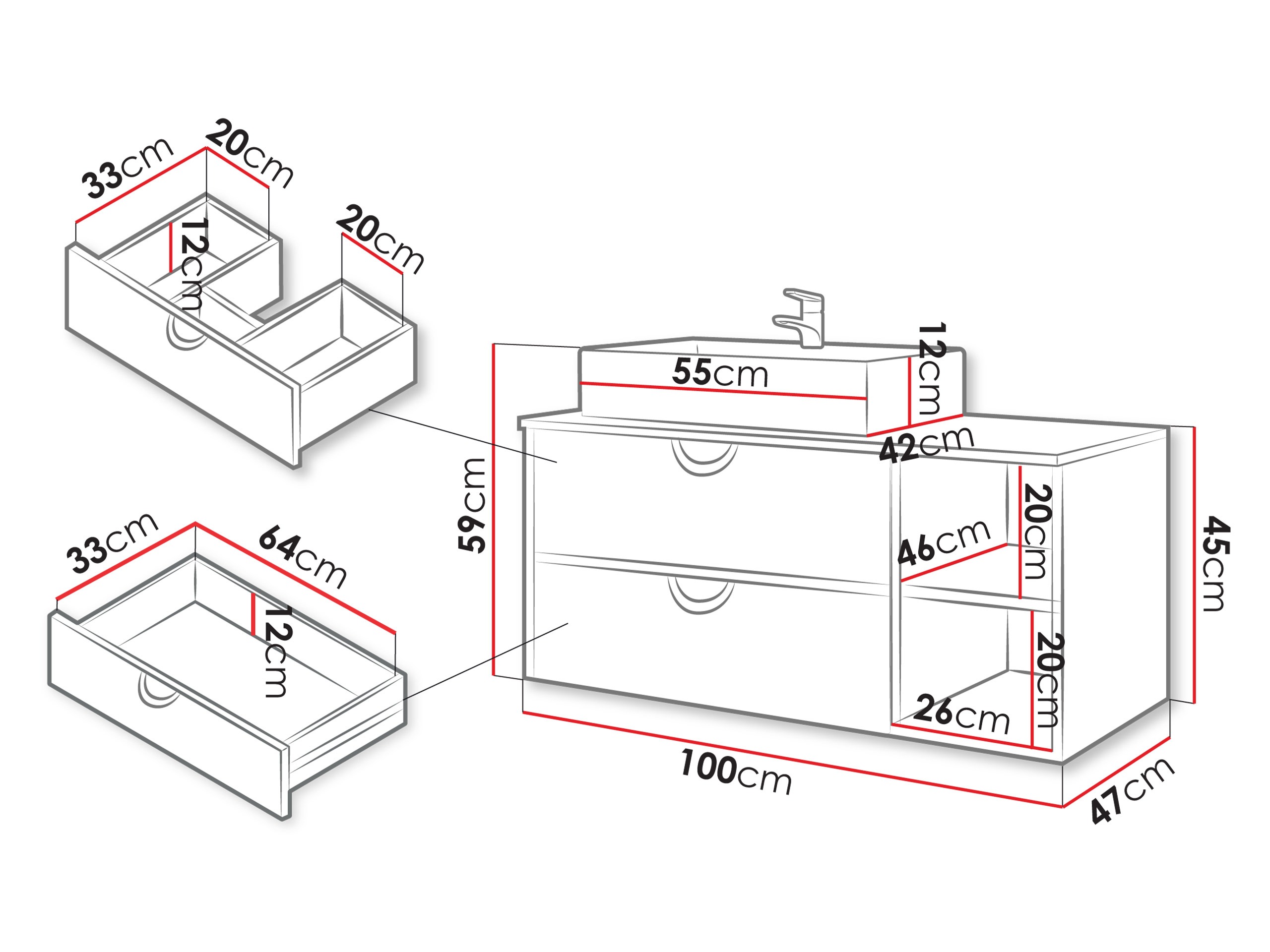 Hangend badkamermeubel voor wastafel Providence 193 (Zwart)