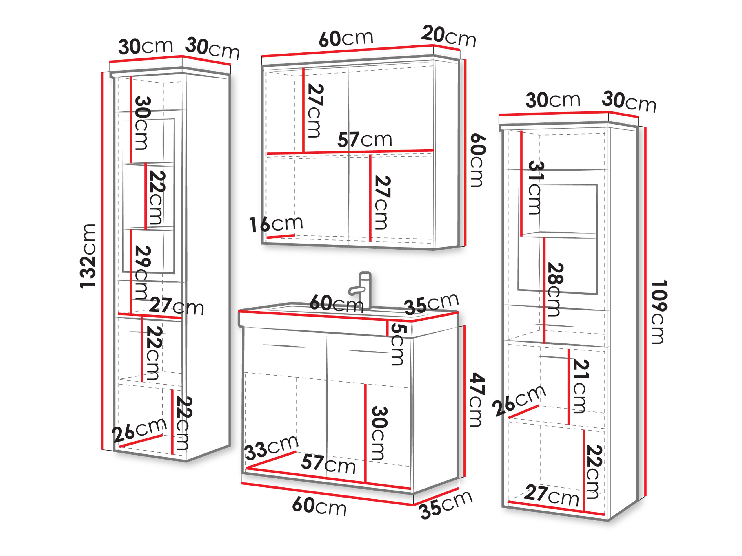 Badkamerset Sarasota 140 (Matera grijs + Kastanje)