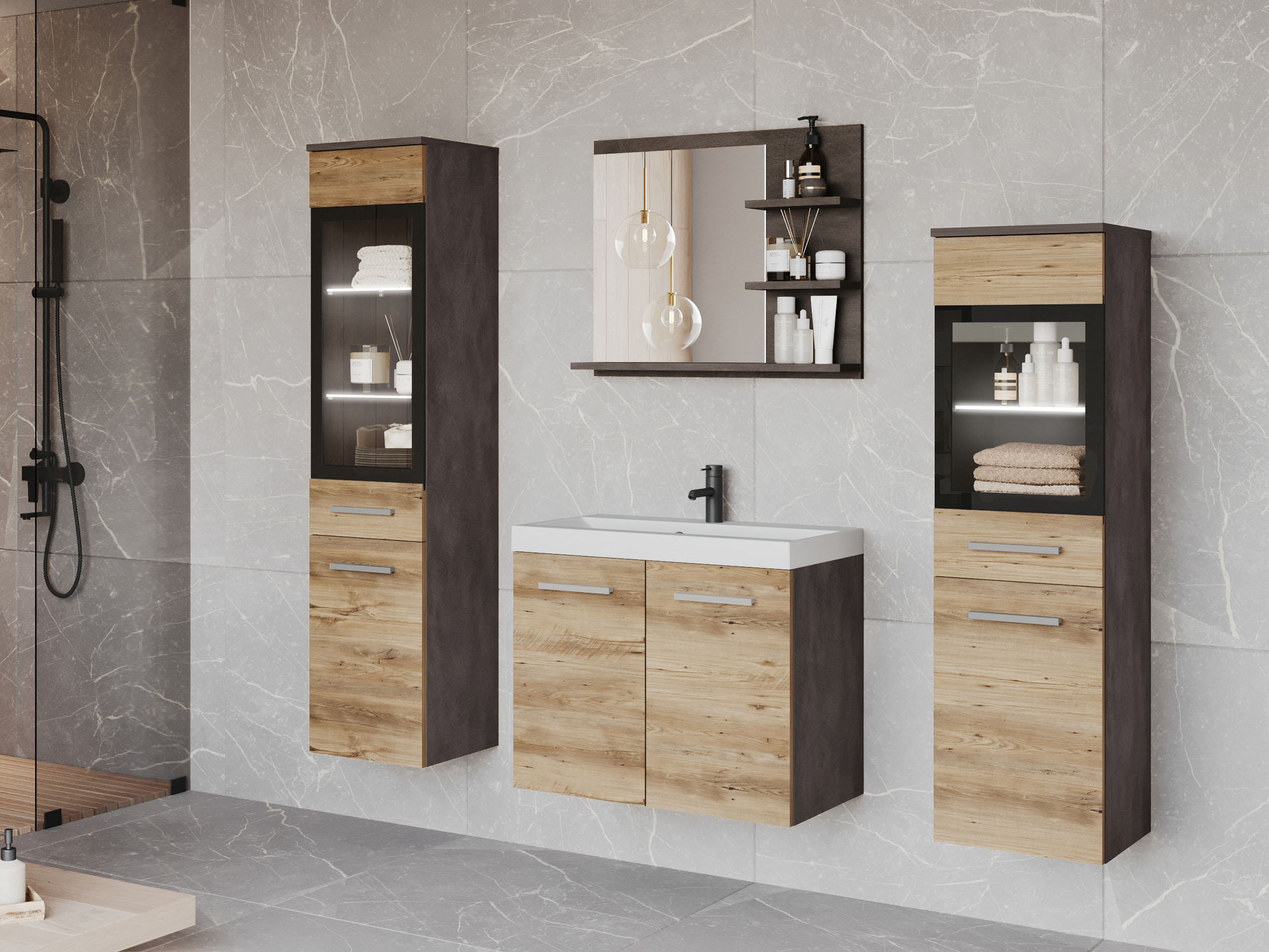 Badkamerset Sarasota 141 (Matera grijs + Kastanje)