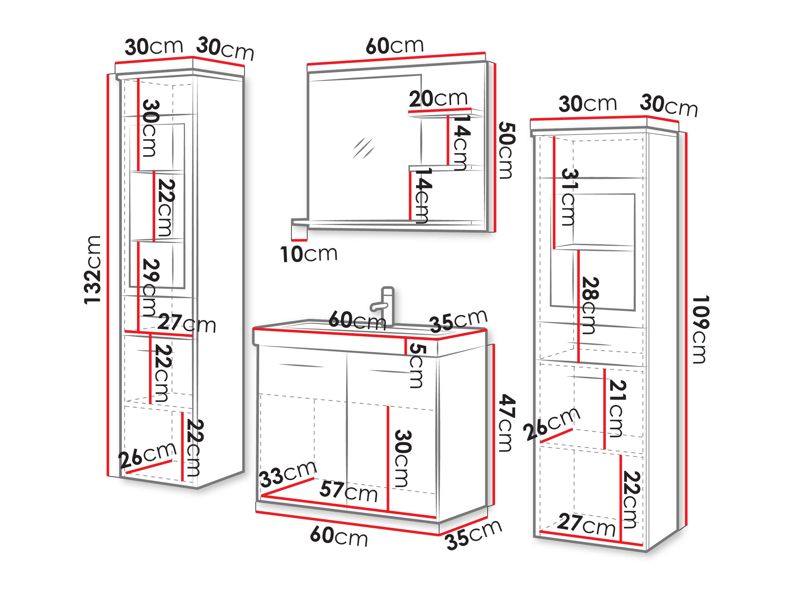 Badkamerset Sarasota 141 (Matera grijs + Kastanje)