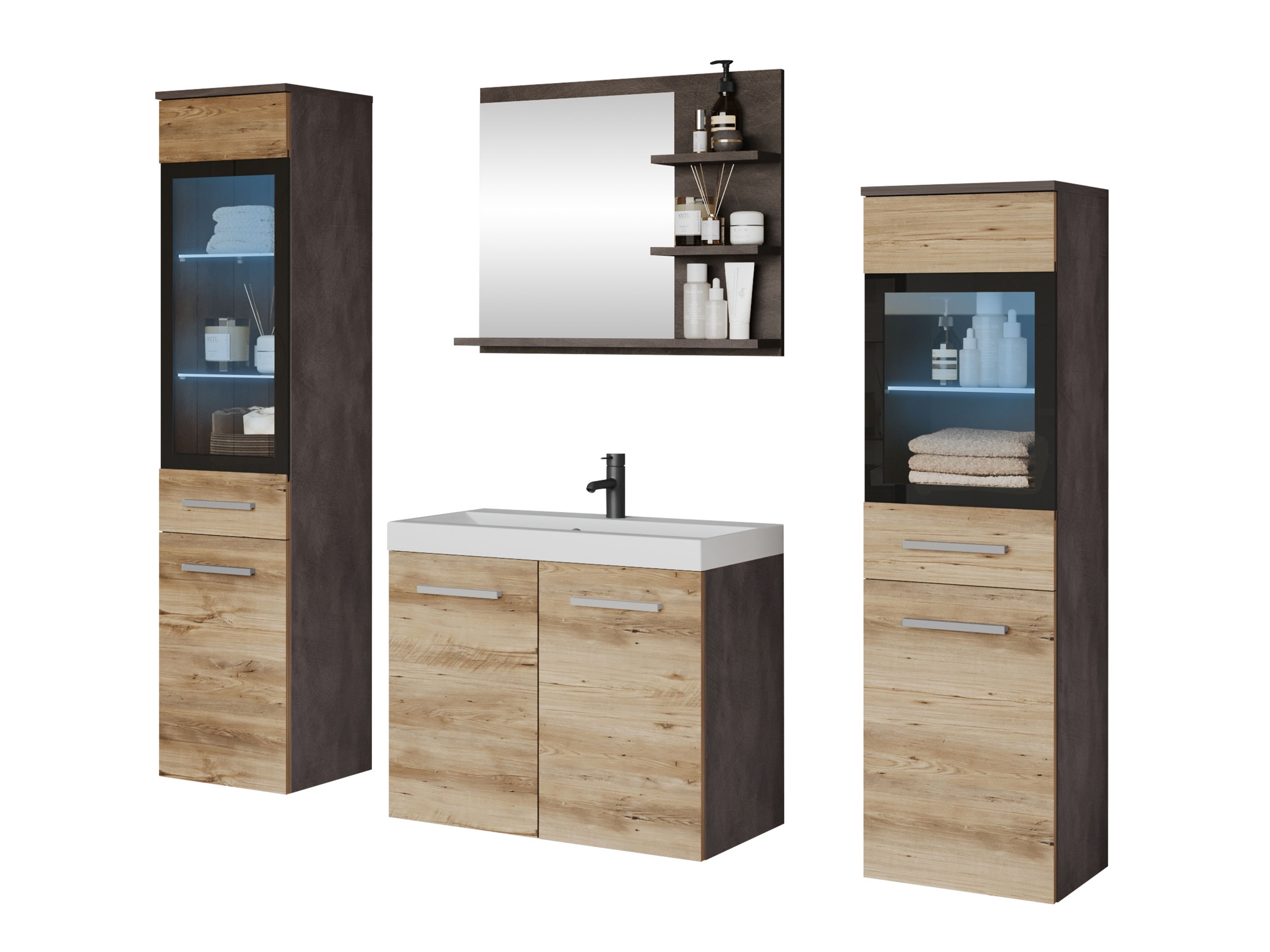 Badkamerset Sarasota 141 (Matera grijs + Kastanje)