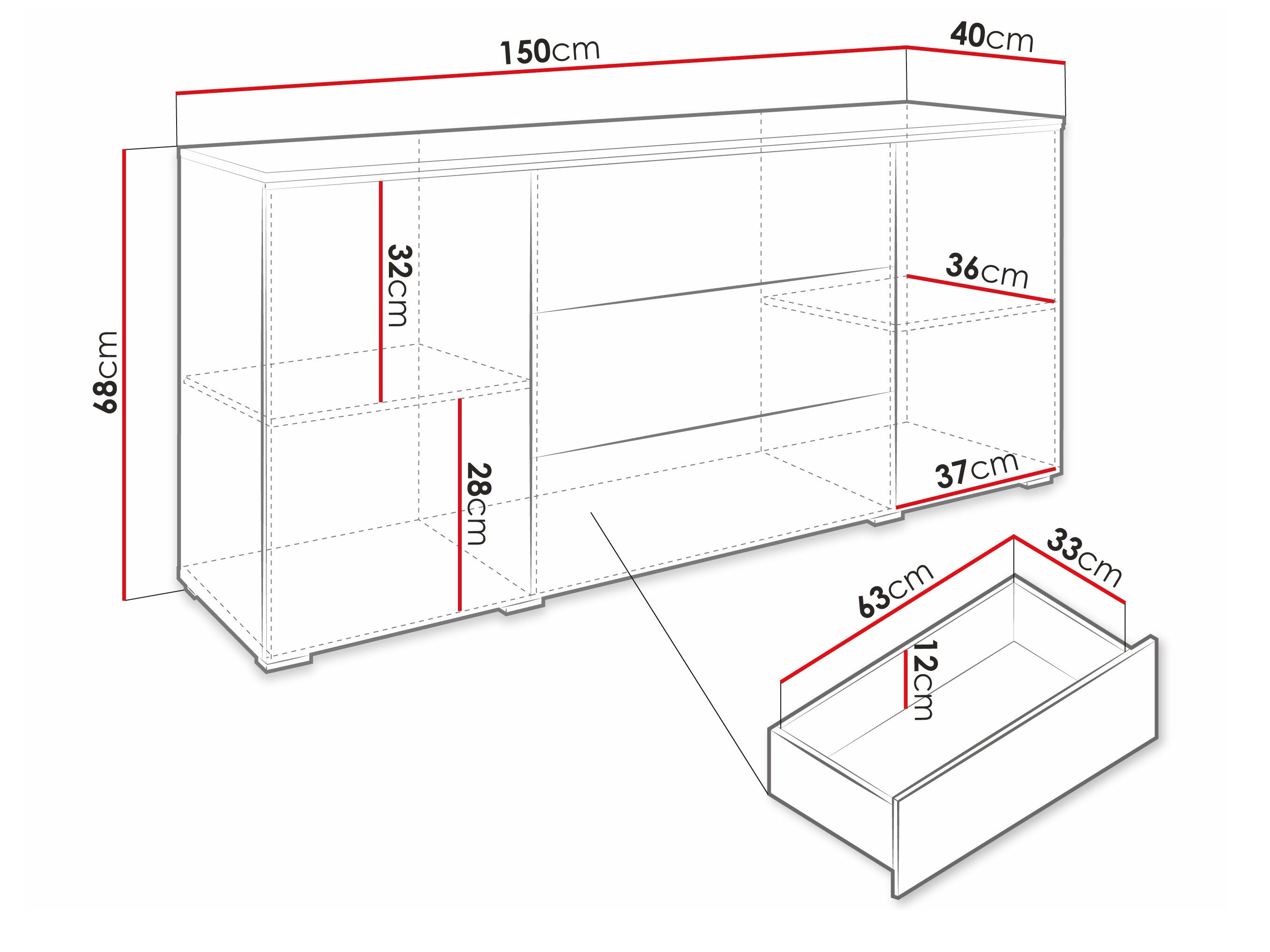 Ladekast Mirfivo 102 (Wit + Glanzend wit)