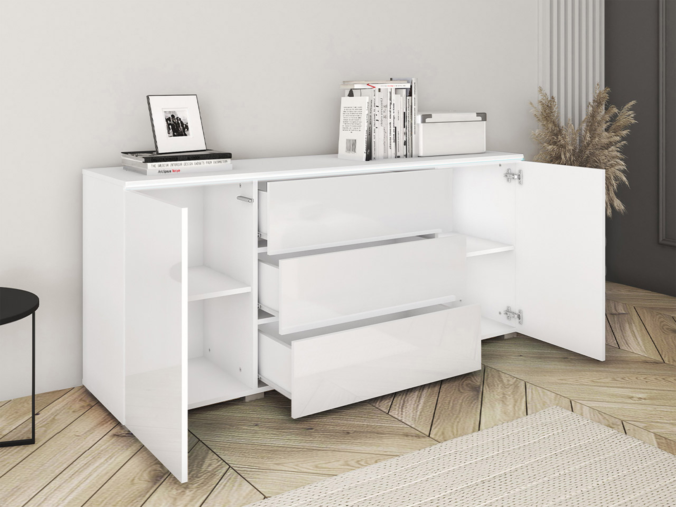 Ladekast Mirfivo 102 (Wit + Glanzend wit)