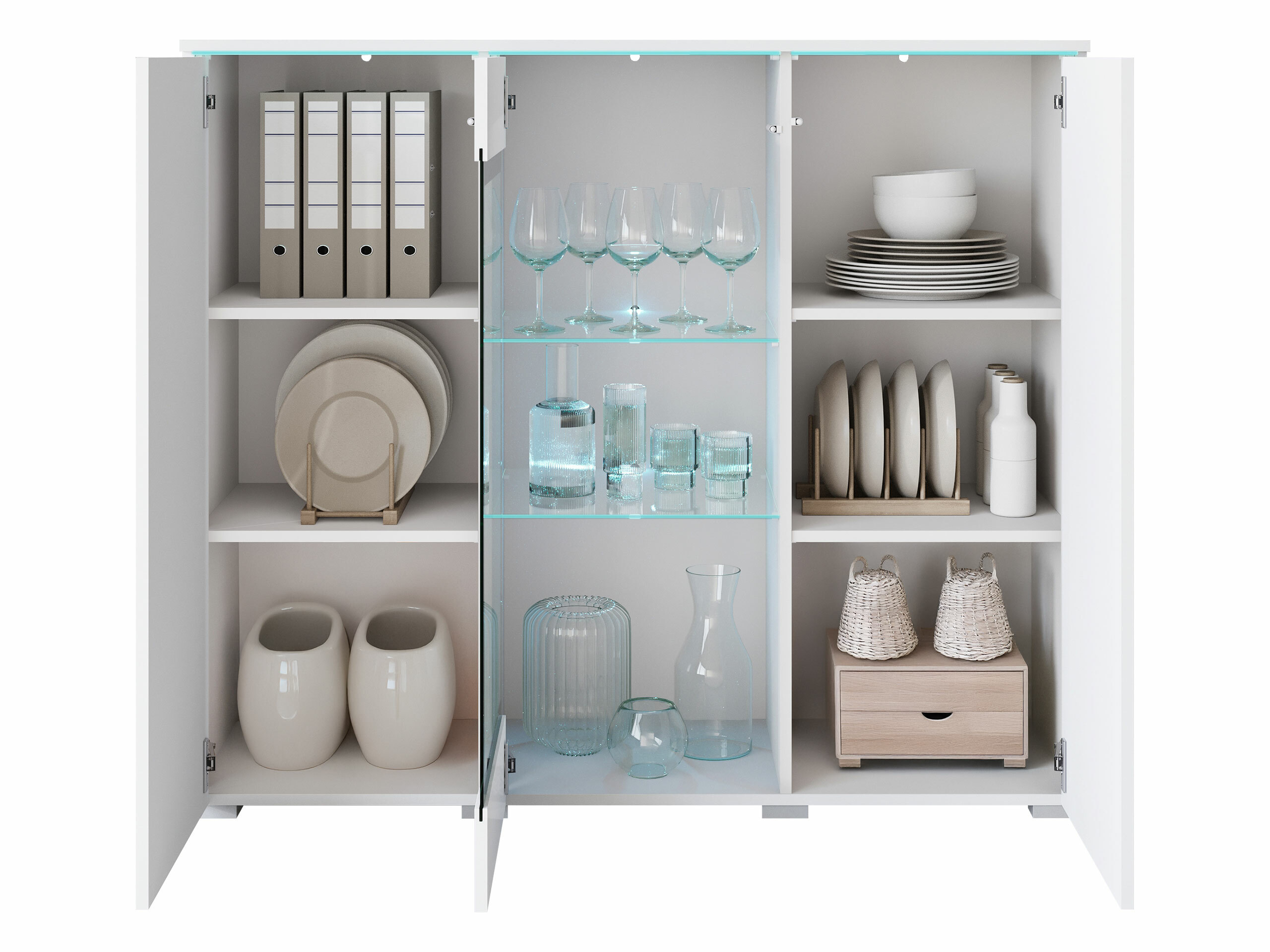 Dressoir Mirfivo 103 (Matera grijs + Glanzend wit)