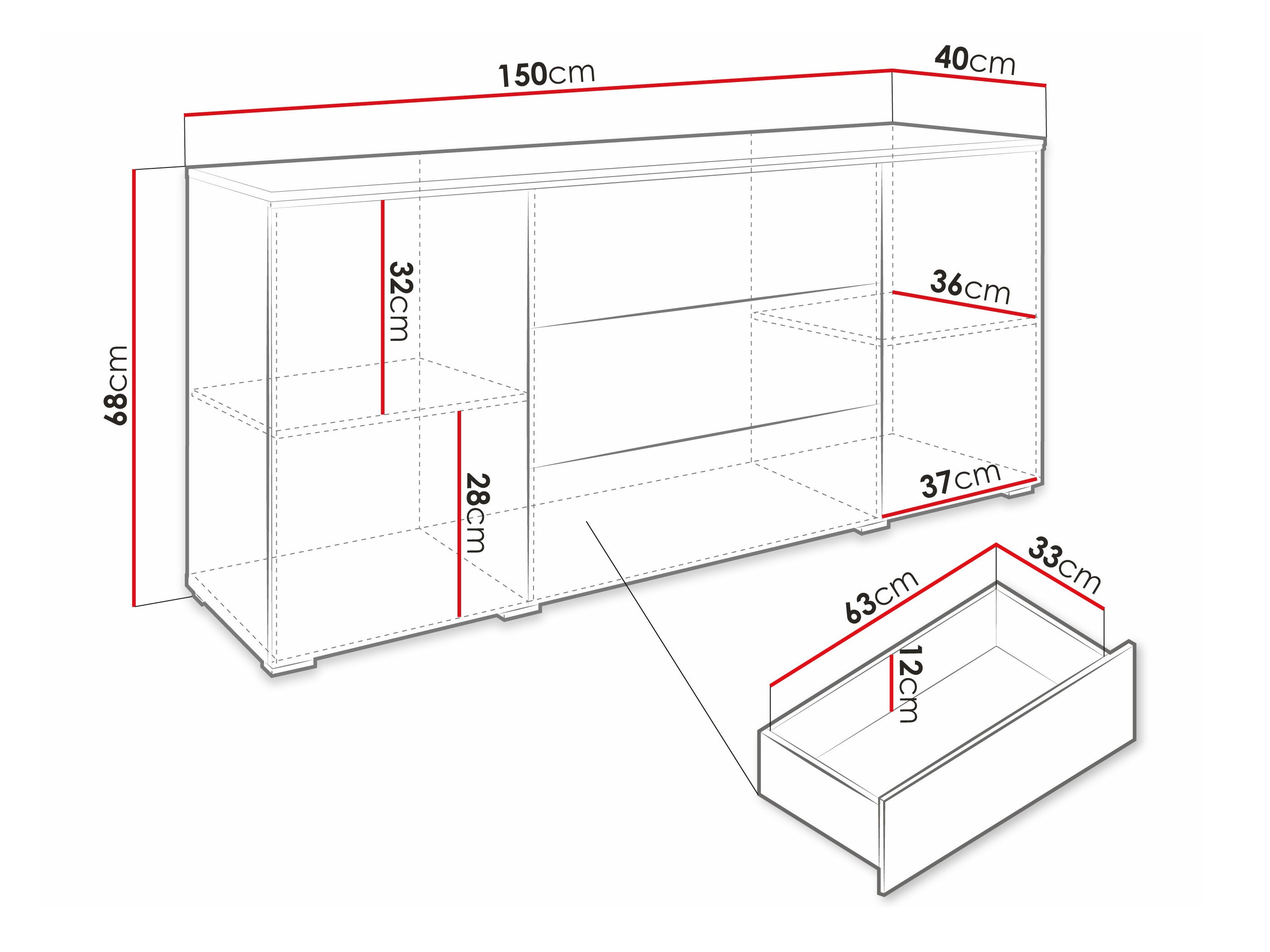 Ladekast Mirfivo 102 (Beton + Glanzend wit)