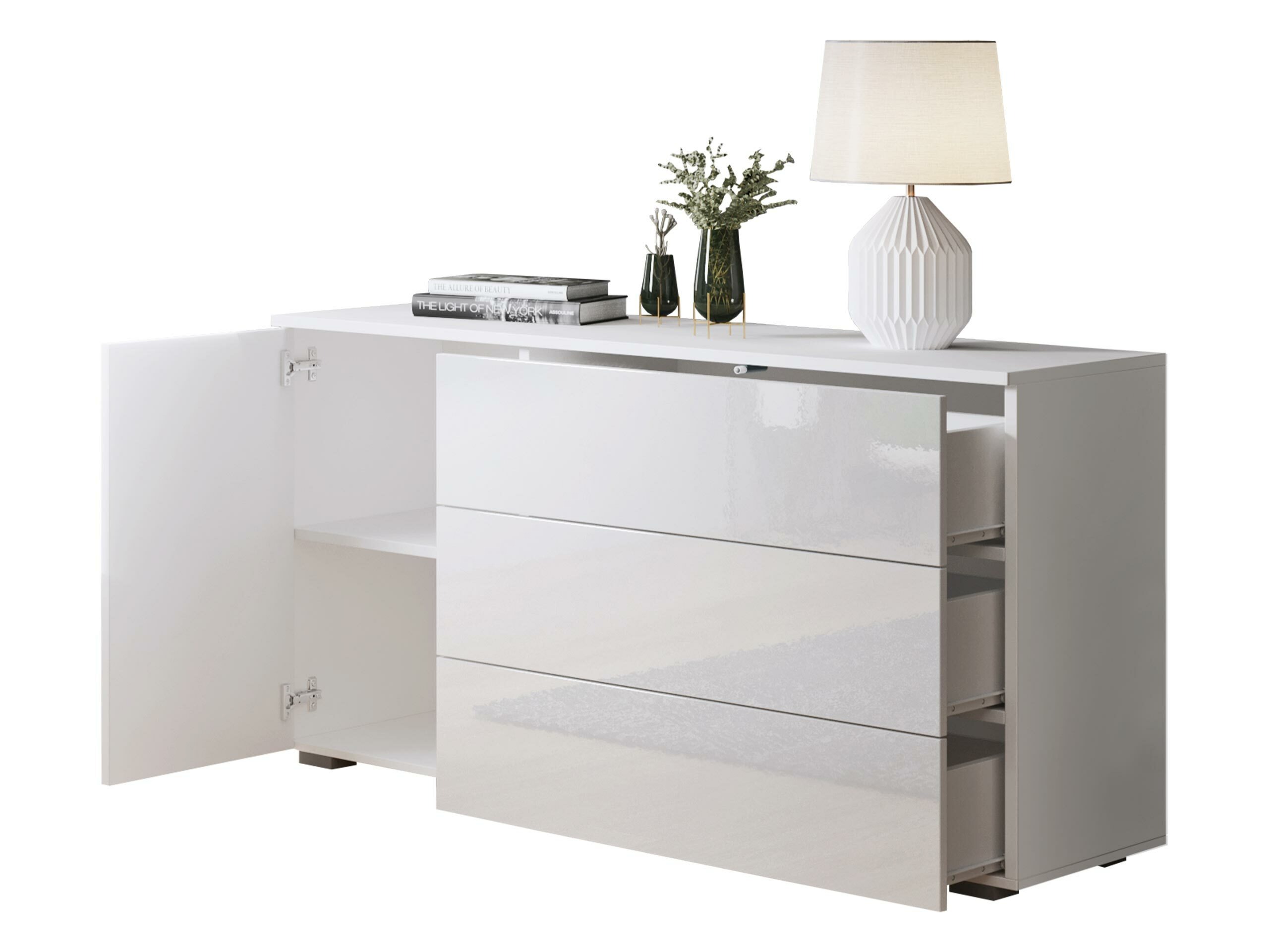 Ladekast Sarasota 128 (Wotan eik + Glanzend wit)