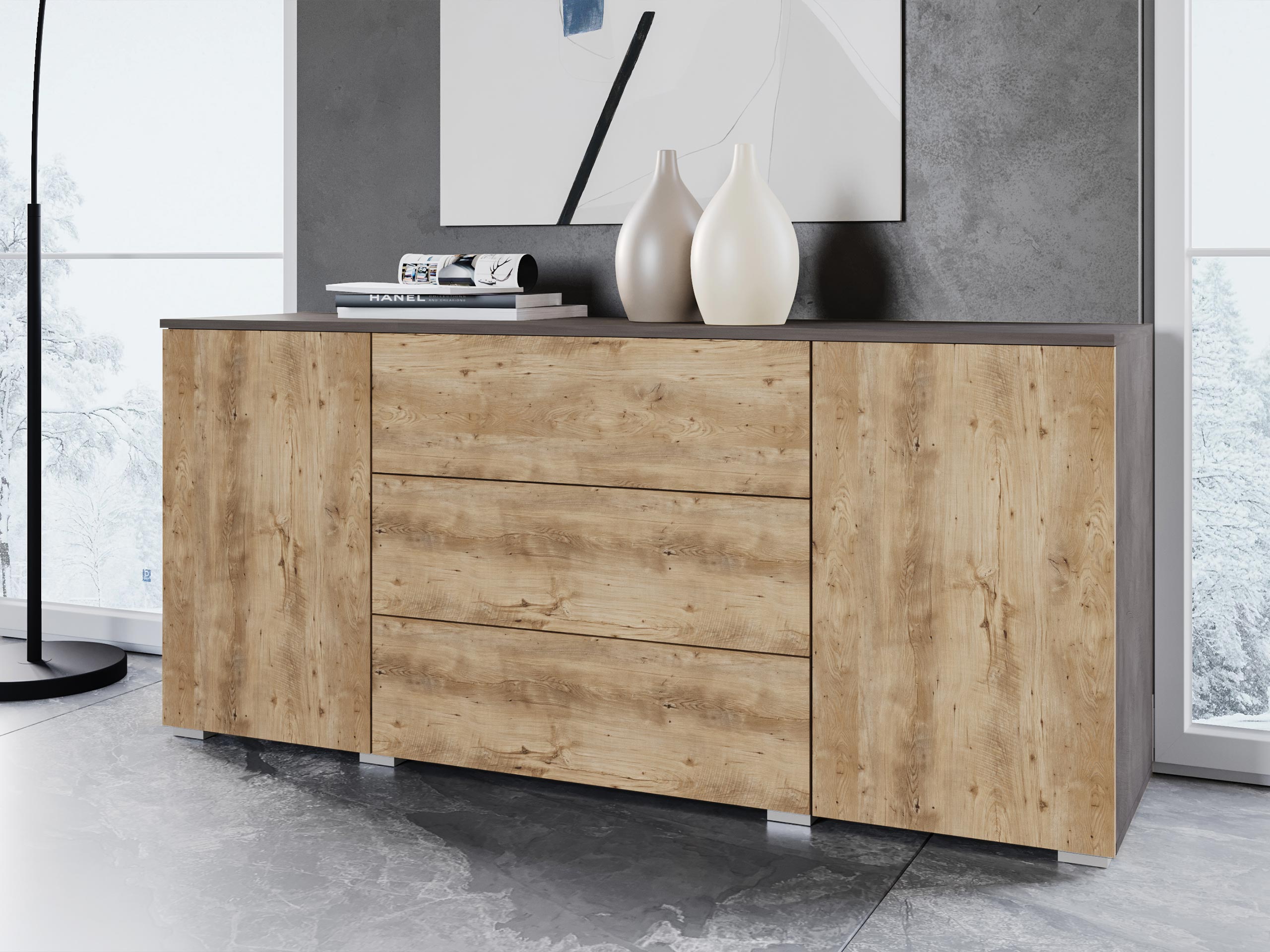 Ladekast Sarasota 129 (Matera grijs + Kastanje)