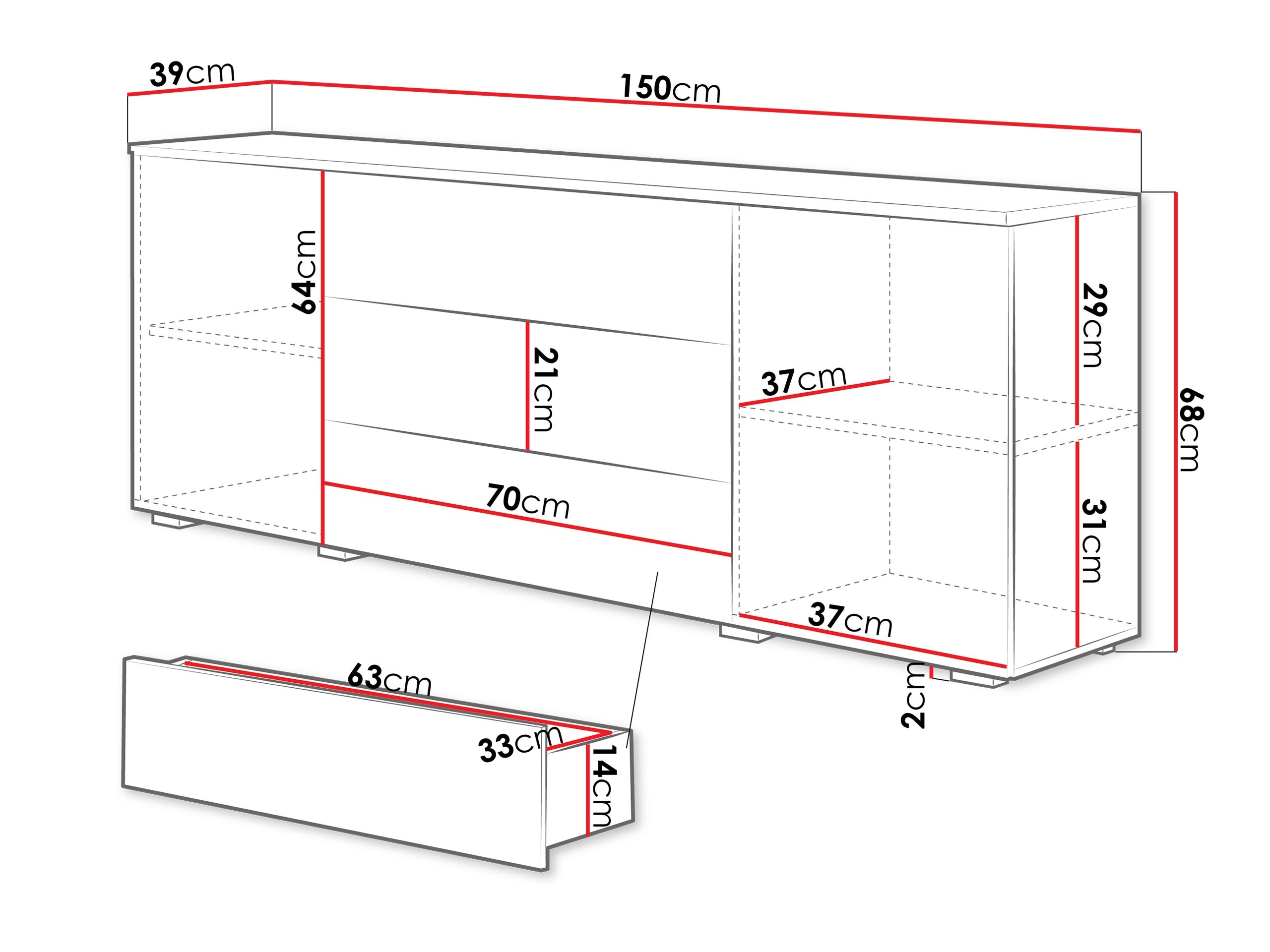 Ladekast Sarasota 129 (Wit + Glanzend grijs)