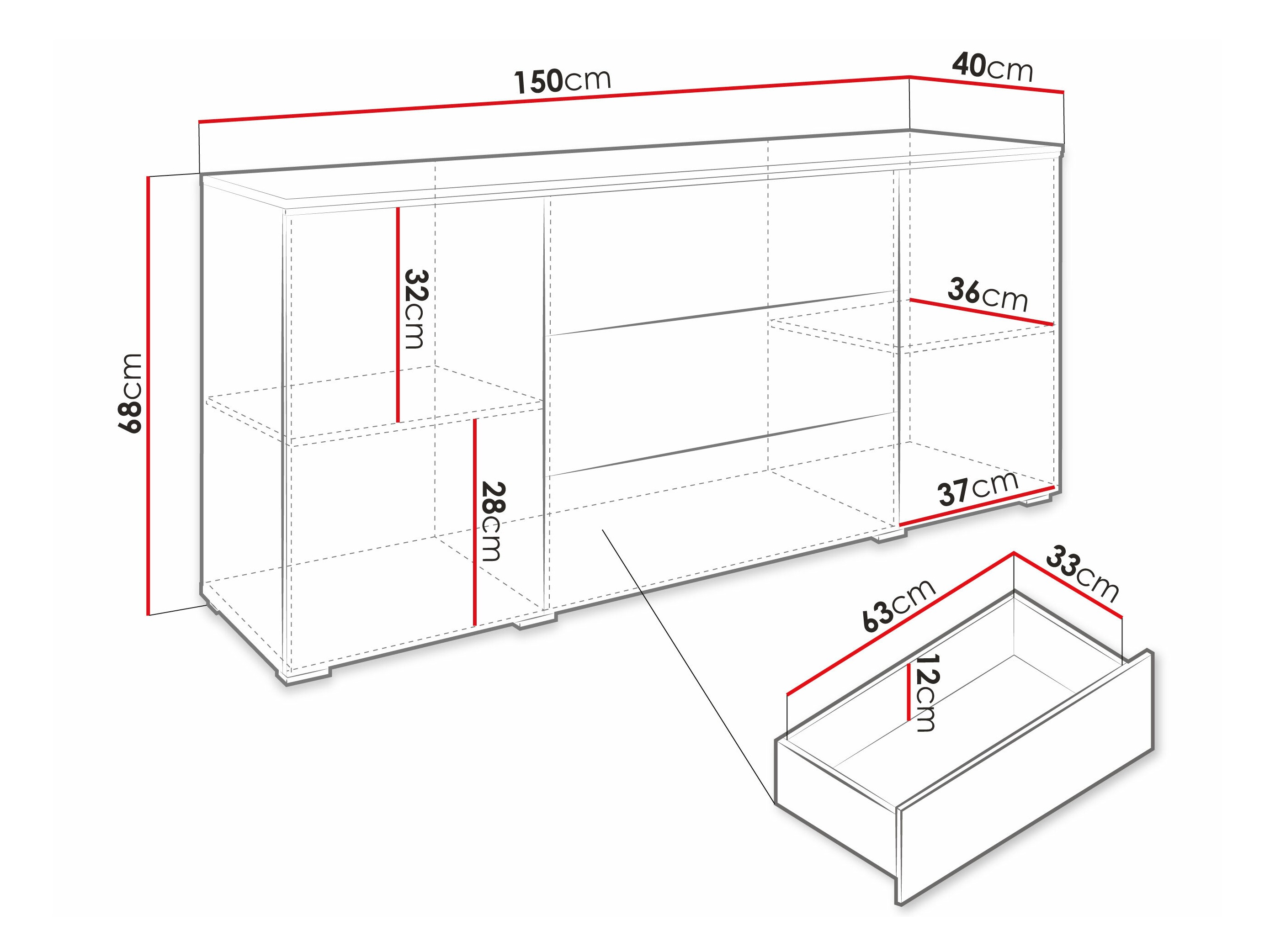 Ladekast Sarasota 142 (Beton + Glanzend wit)