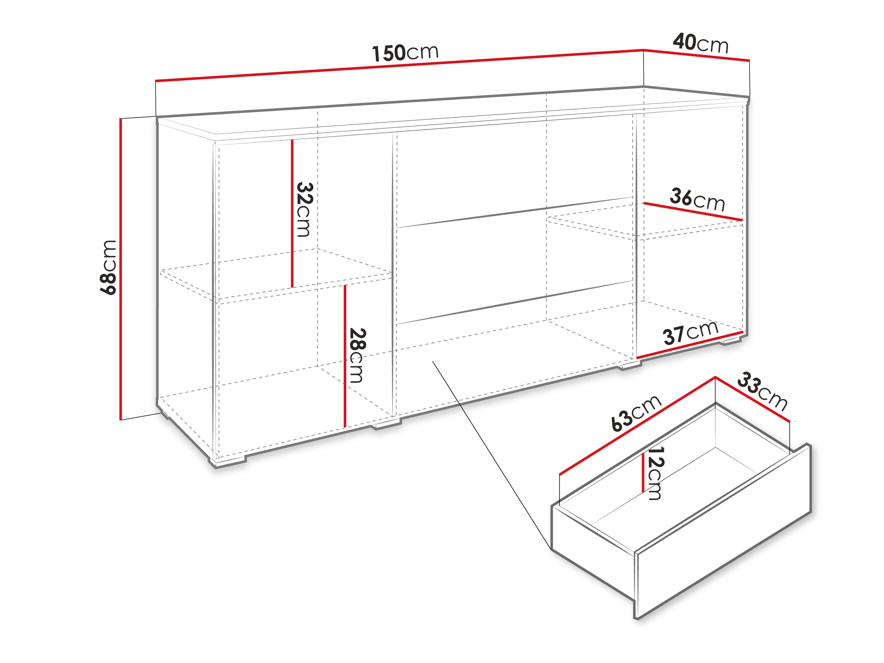 Ladekast Sarasota 142 (Glanzend grijs)