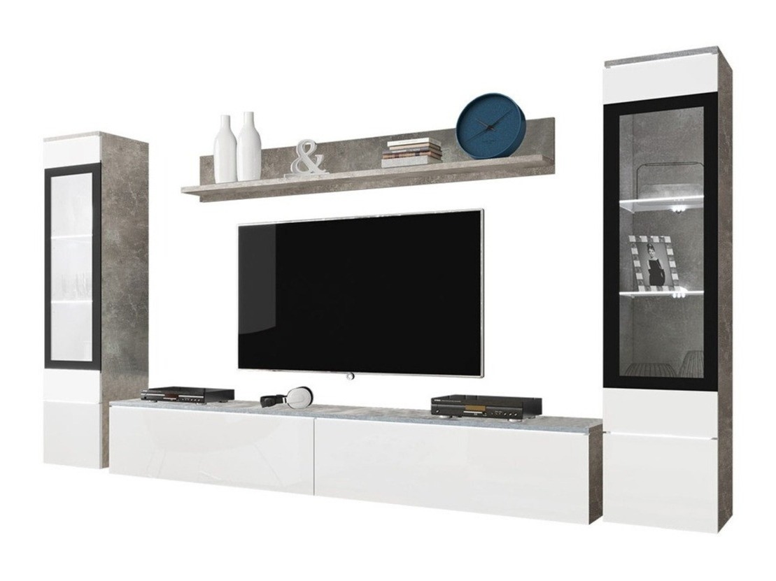Woonkamerset Mirfivo 101 (Beton + Glanzend wit)