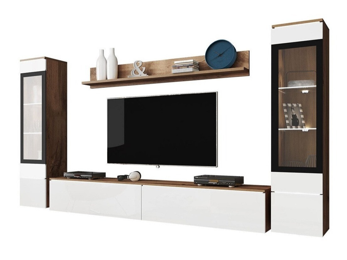 Woonkamerset Mirfivo 101 (Wotan eik + Glanzend wit)