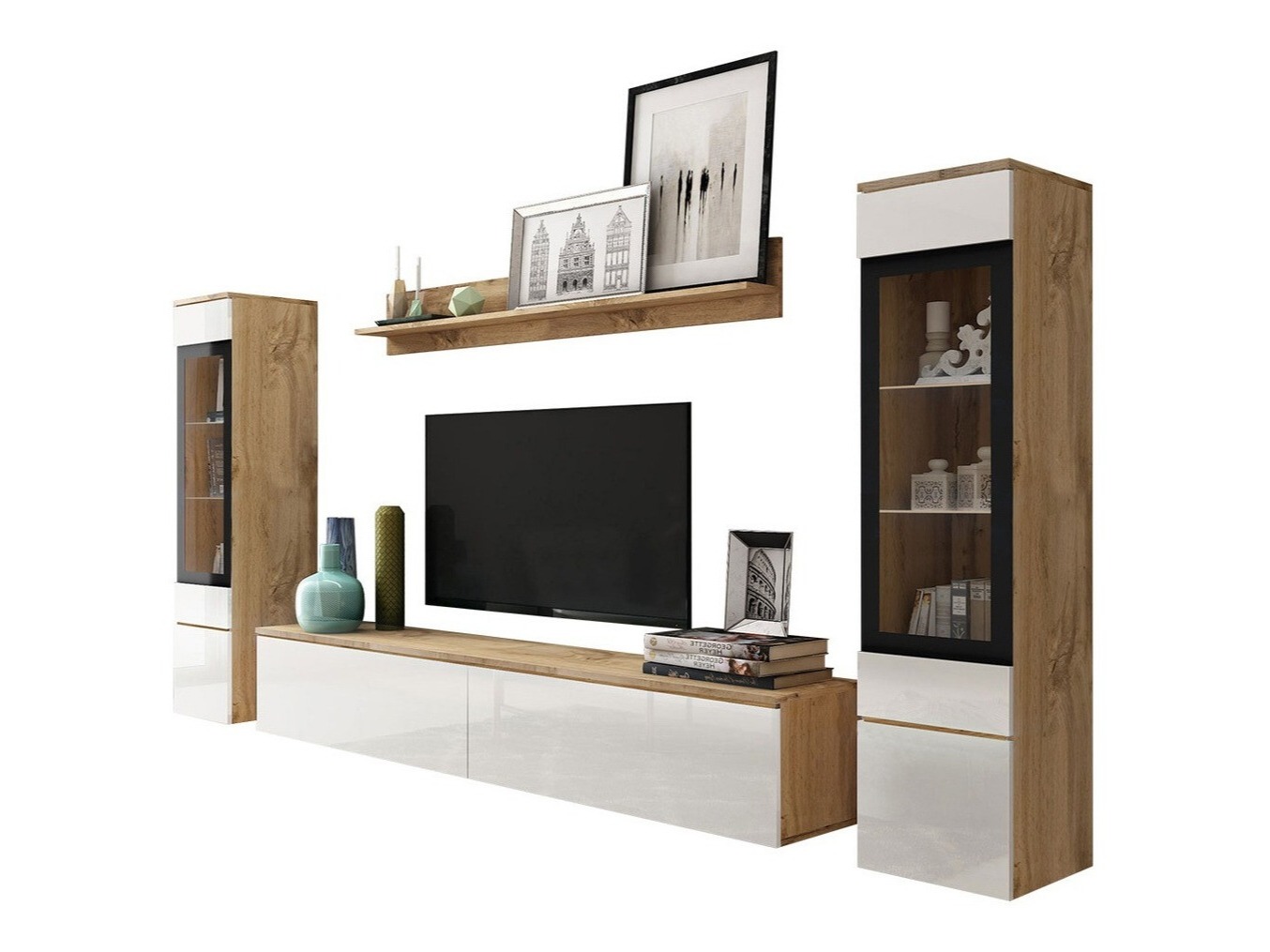 Woonkamerset Mirfivo 101 (Wotan eik + Glanzend wit)