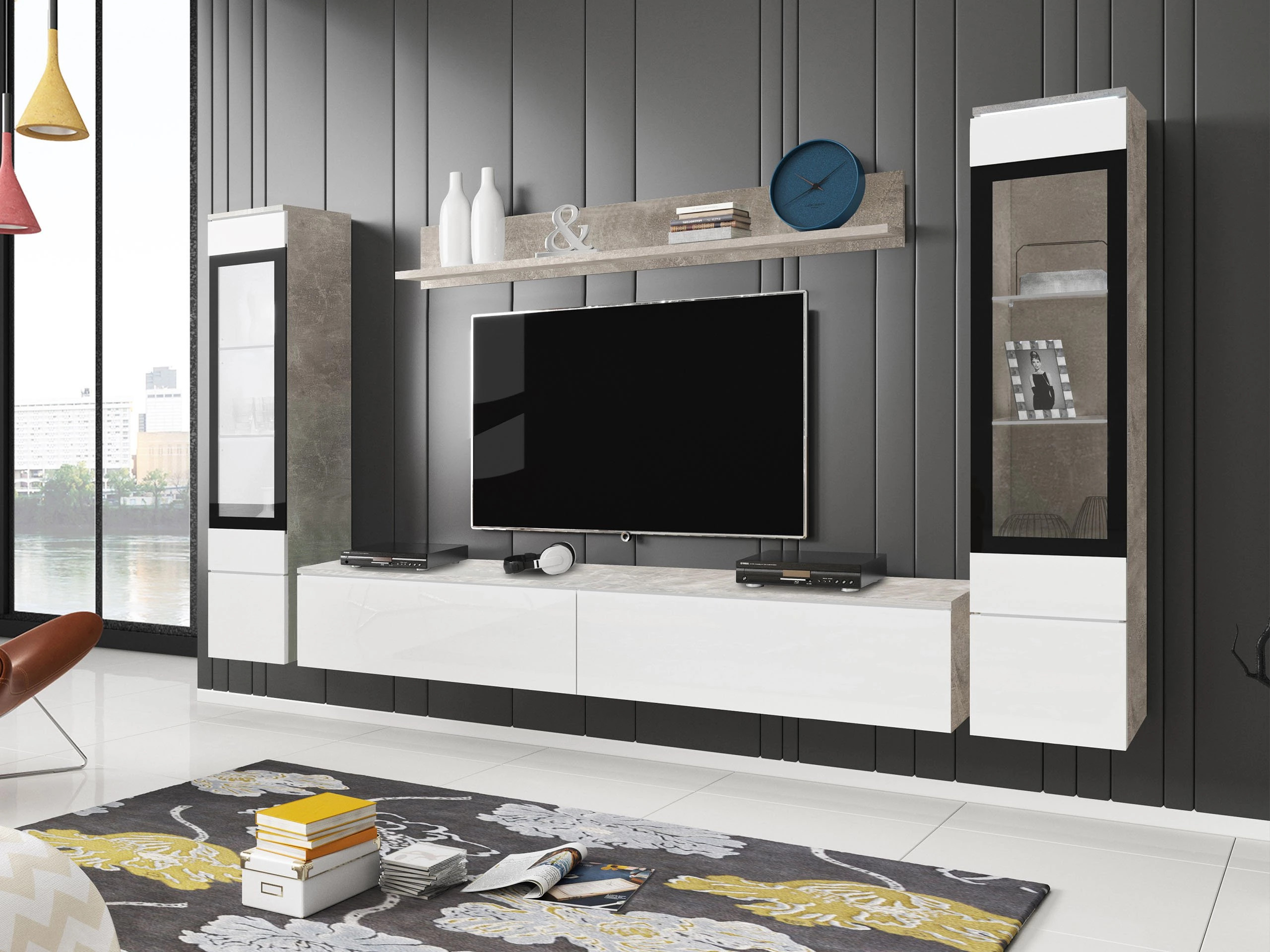 Woonkamerset Sarasota 126 (Beton + Glanzend wit)