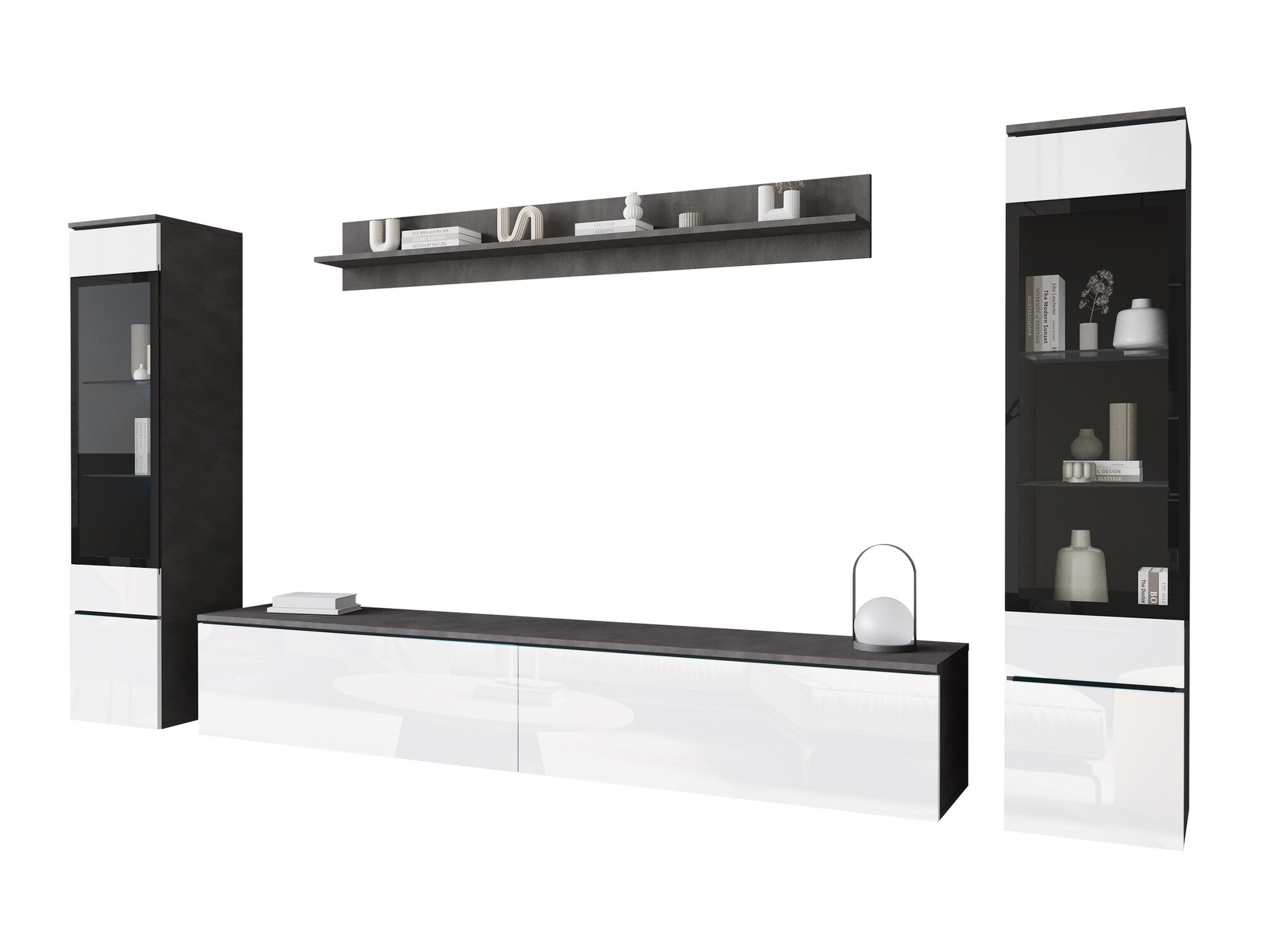 Woonkamerset Sarasota 126 (Matera grijs + Glanzend wit)