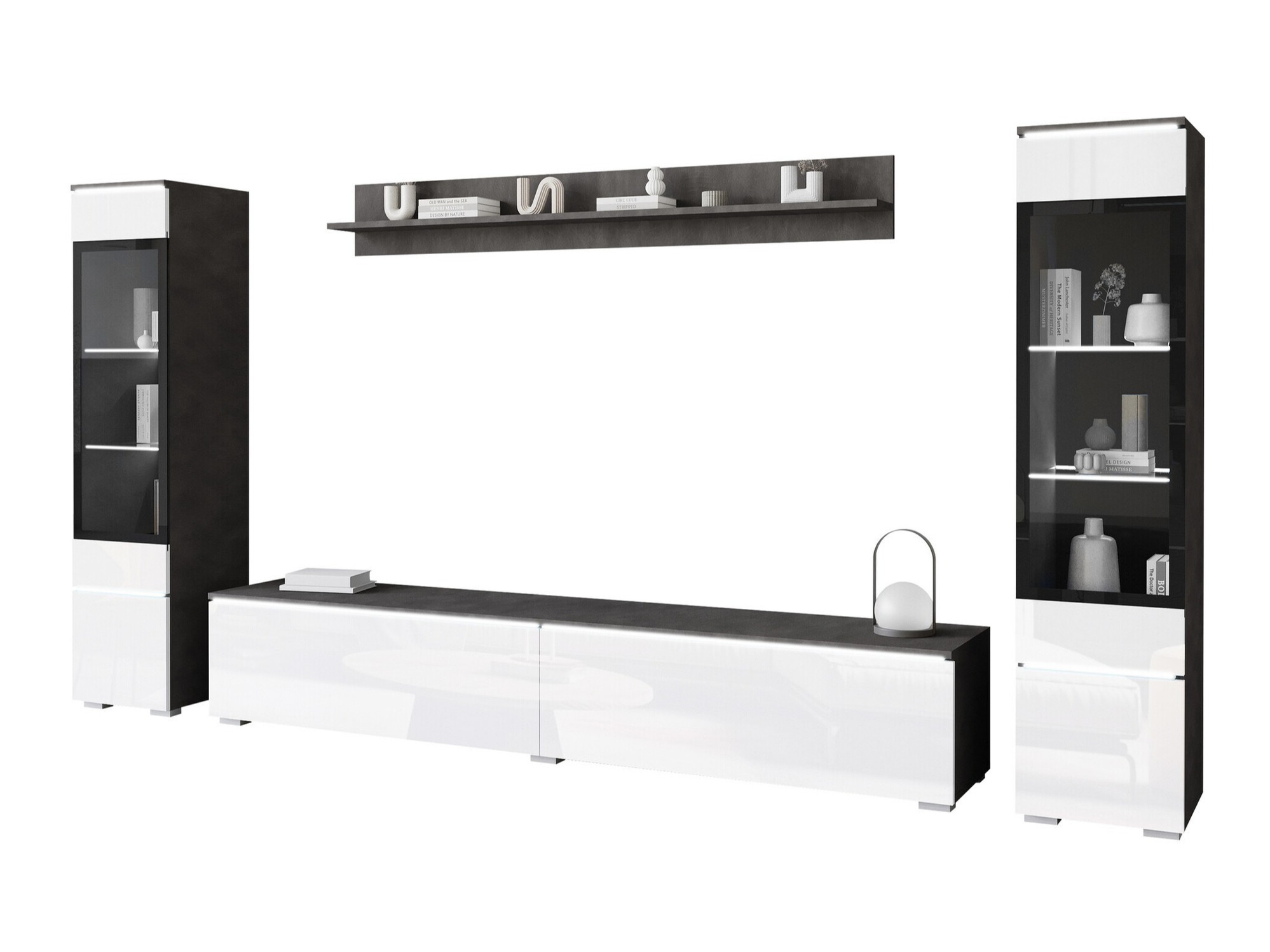 Woonkamerset Sarasota 126 (Matera grijs + Glanzend wit)