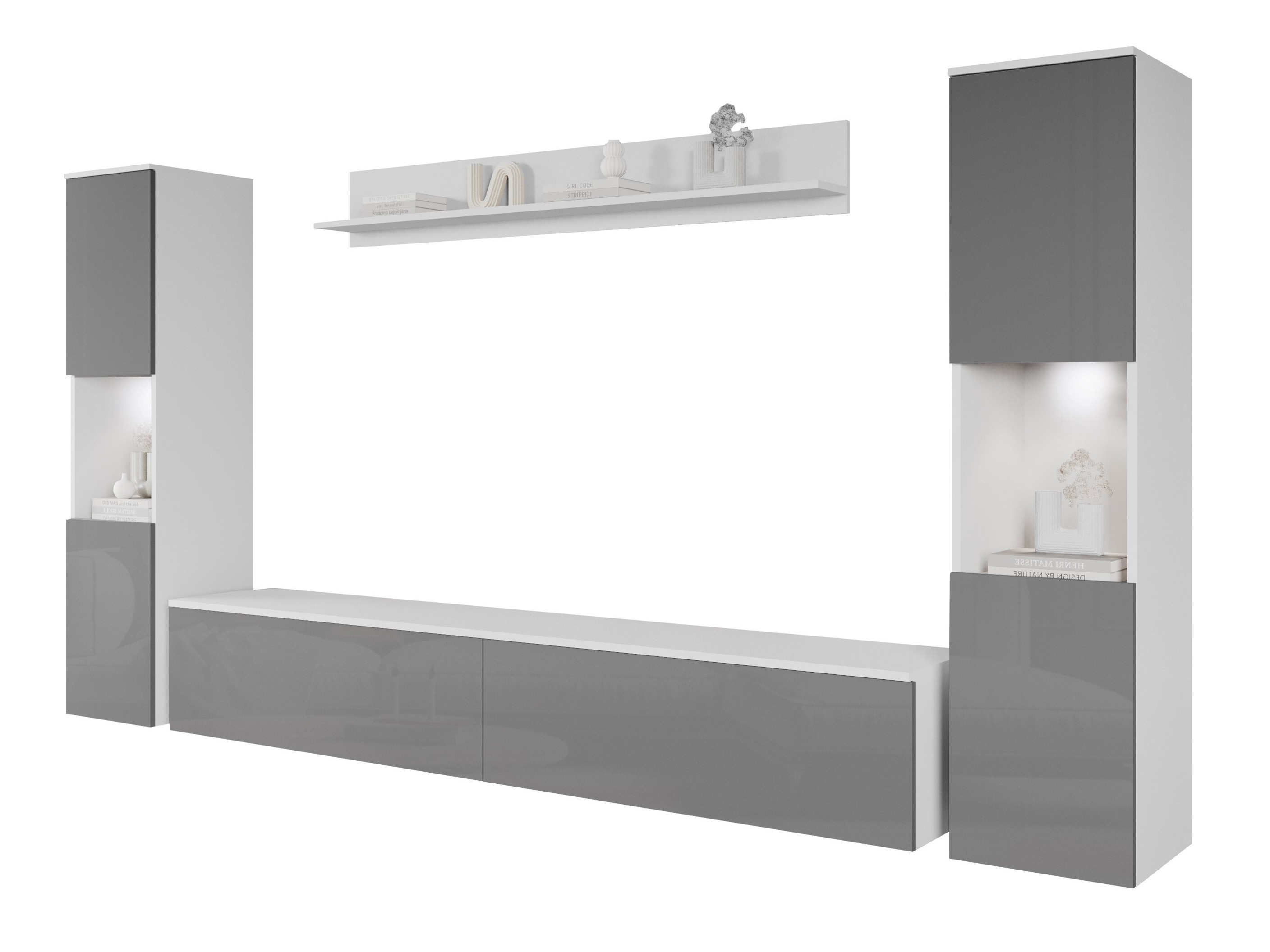 Woonkamerset Sarasota 131 (Wit + Glanzend grijs)