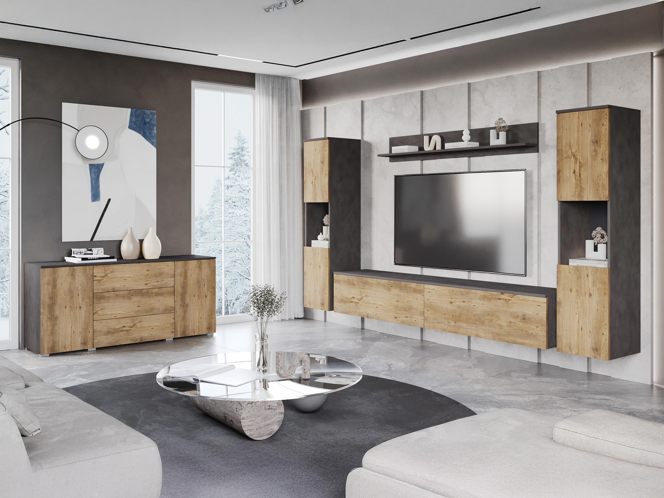 Woonkamerset Sarasota 133 (Matera grijs + Kastanje)