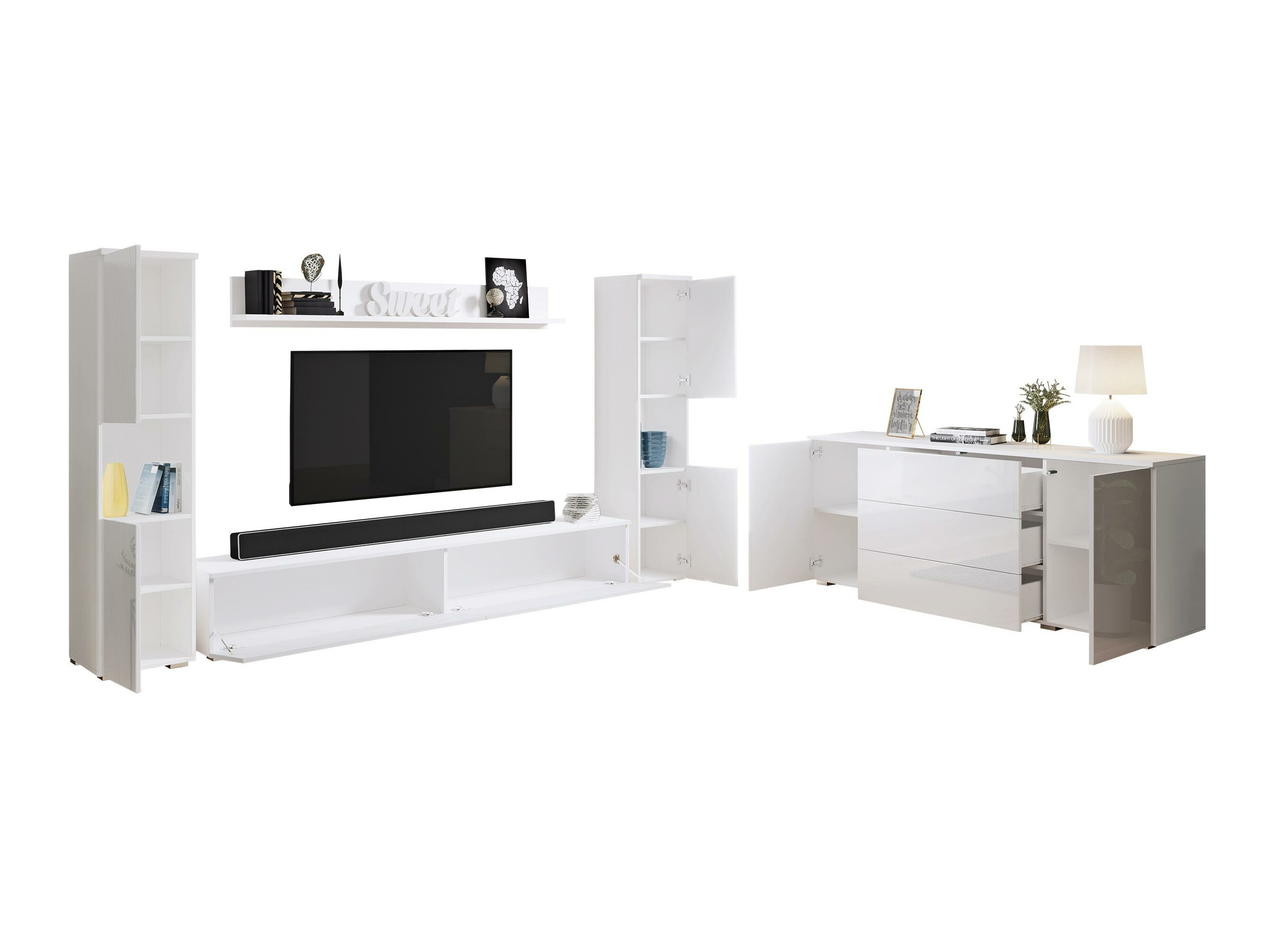 Woonkamerset Sarasota 133 (Wit + Glanzend wit)