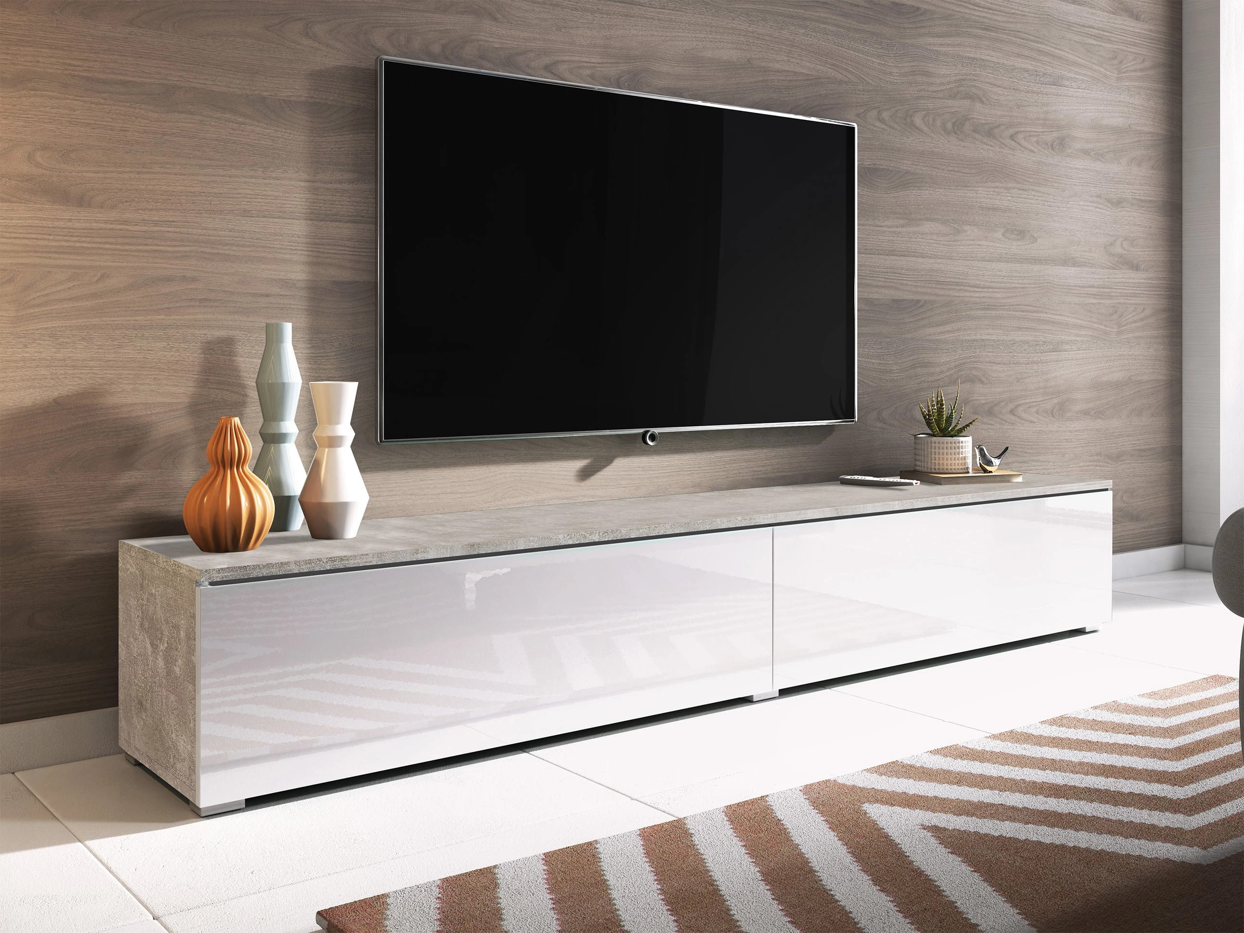 TV-meubel Scientia I (Beton + Glanzend wit)