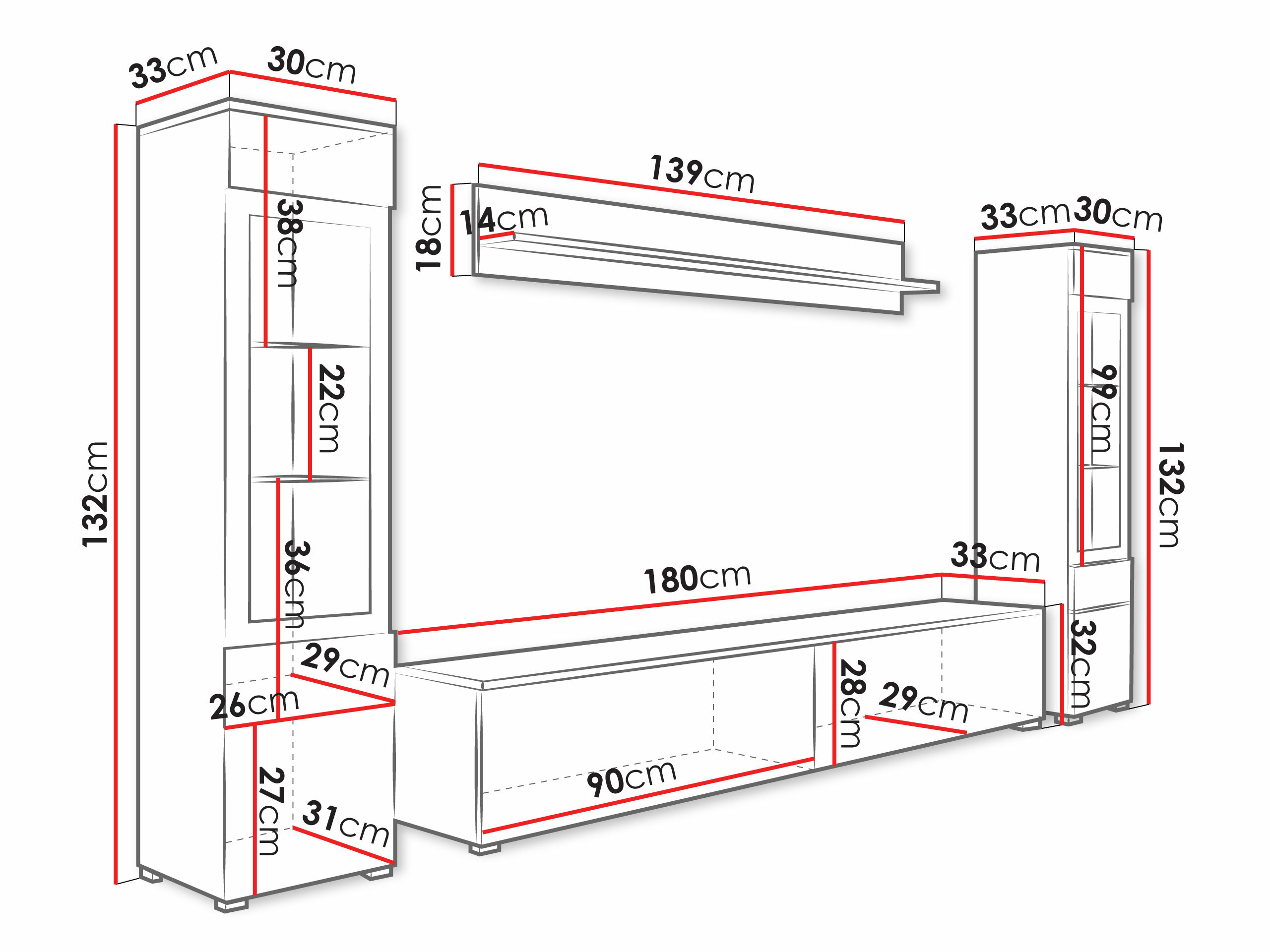 Woonkamerset Sarasota 126 (Wit + Glanzend wit)