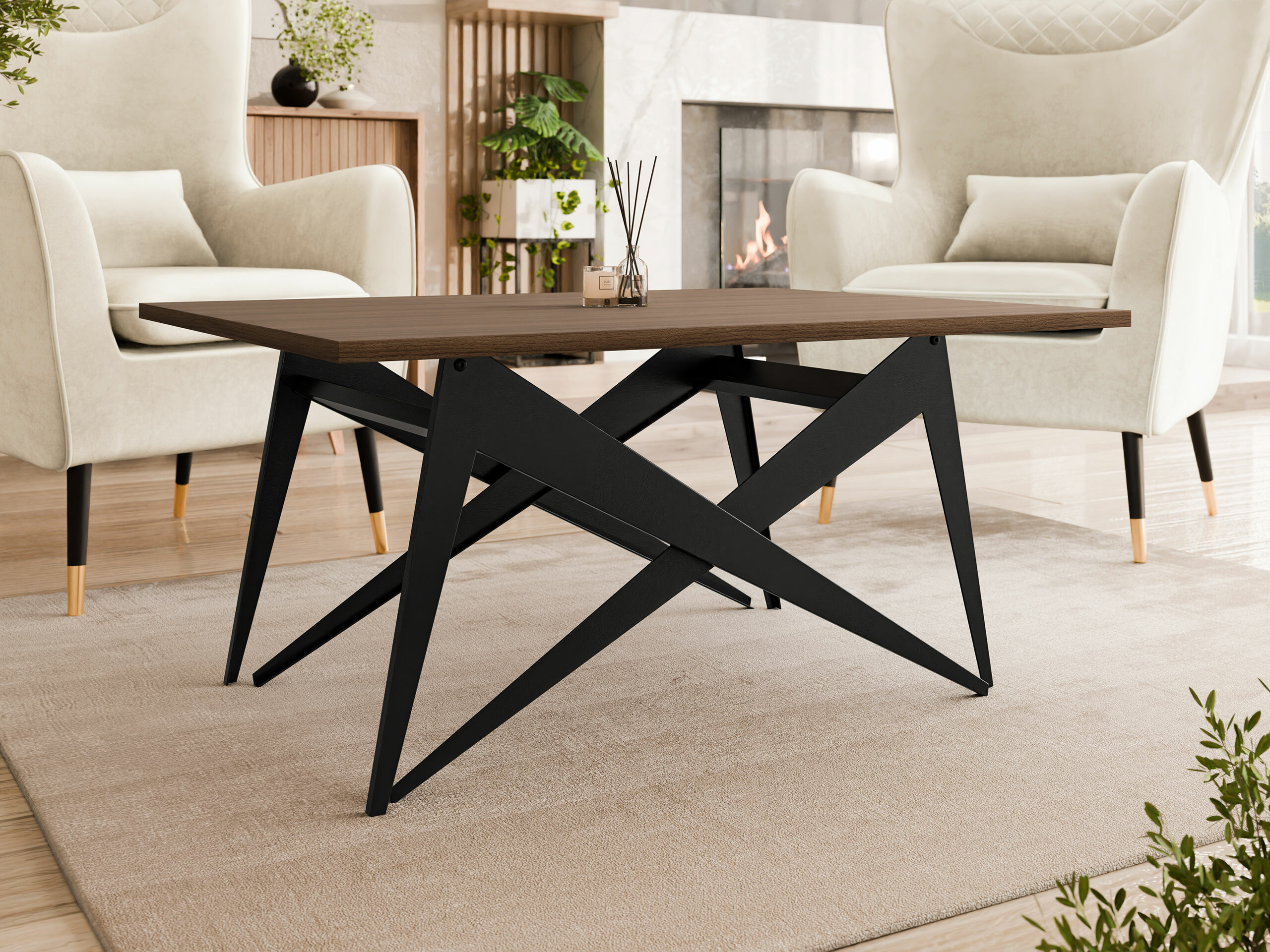 Transformeerbare salontafel Oswego 150 (Notenhout + Zwart)